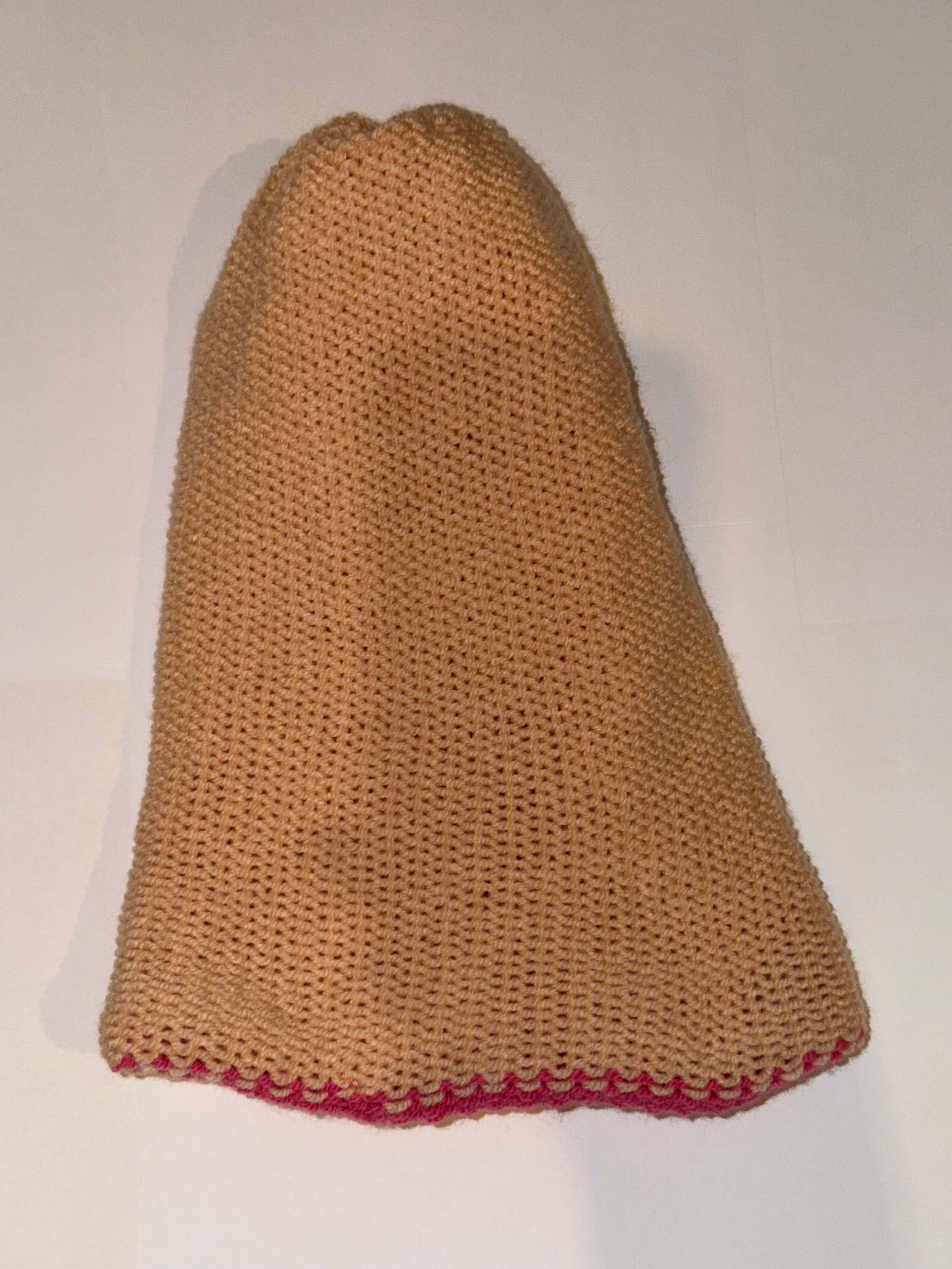 Handmade reversible wooly Beanie Hot Pink and Cool Vanilla