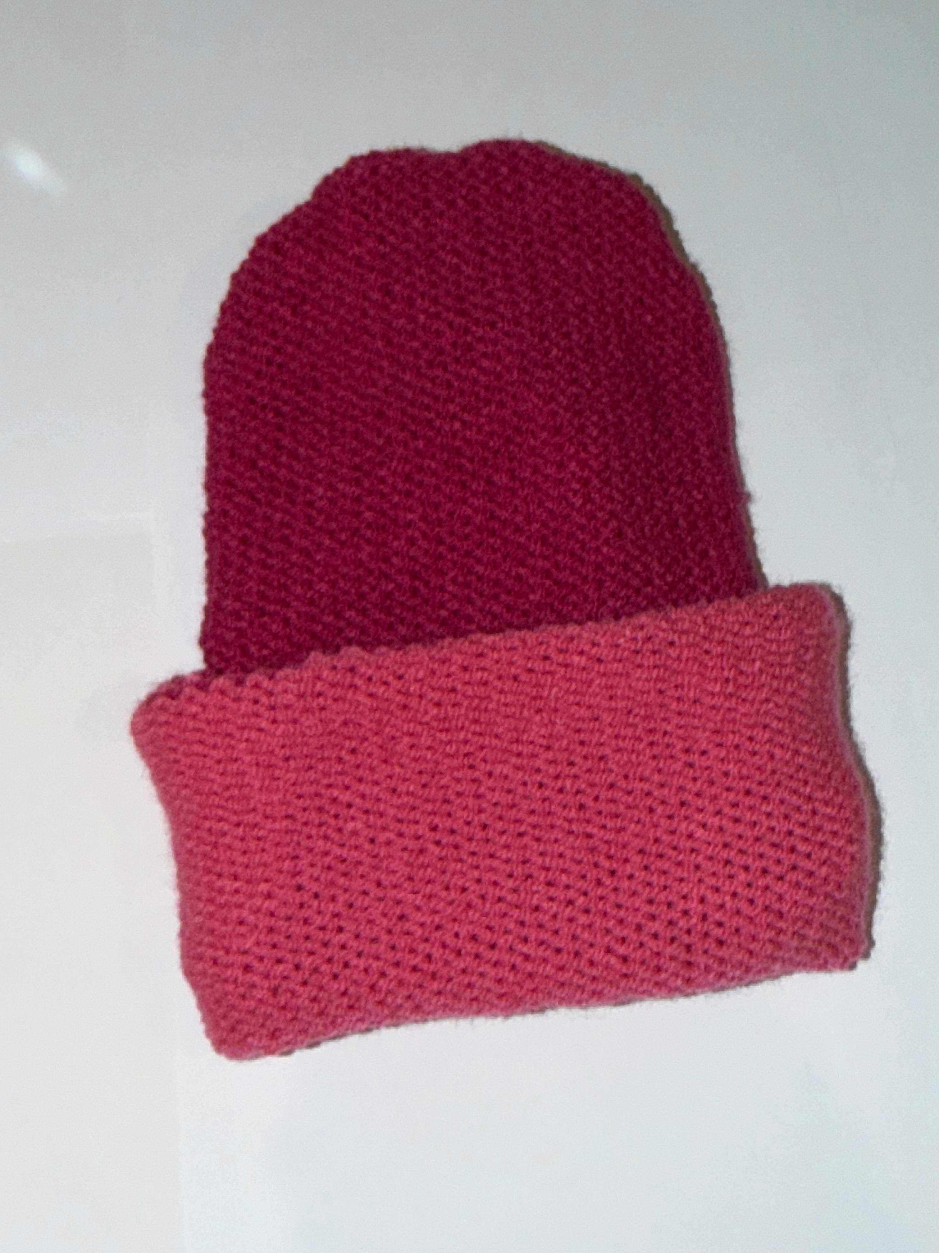 Handmade reversible wooly Beanie Hot Pink and Magenta