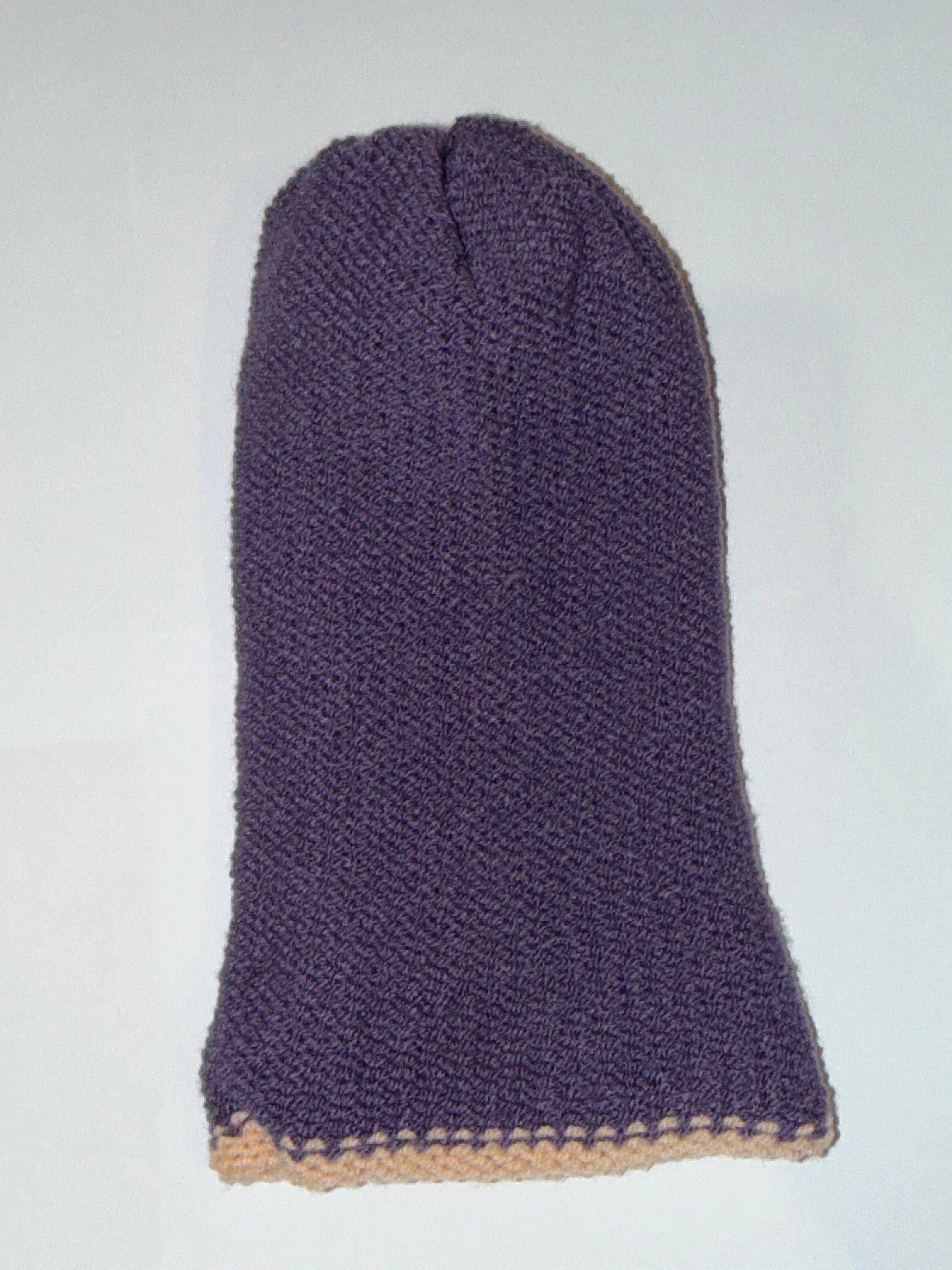 Handmade reversible wooly Beanie Dark Liliac and Cool Vanilla