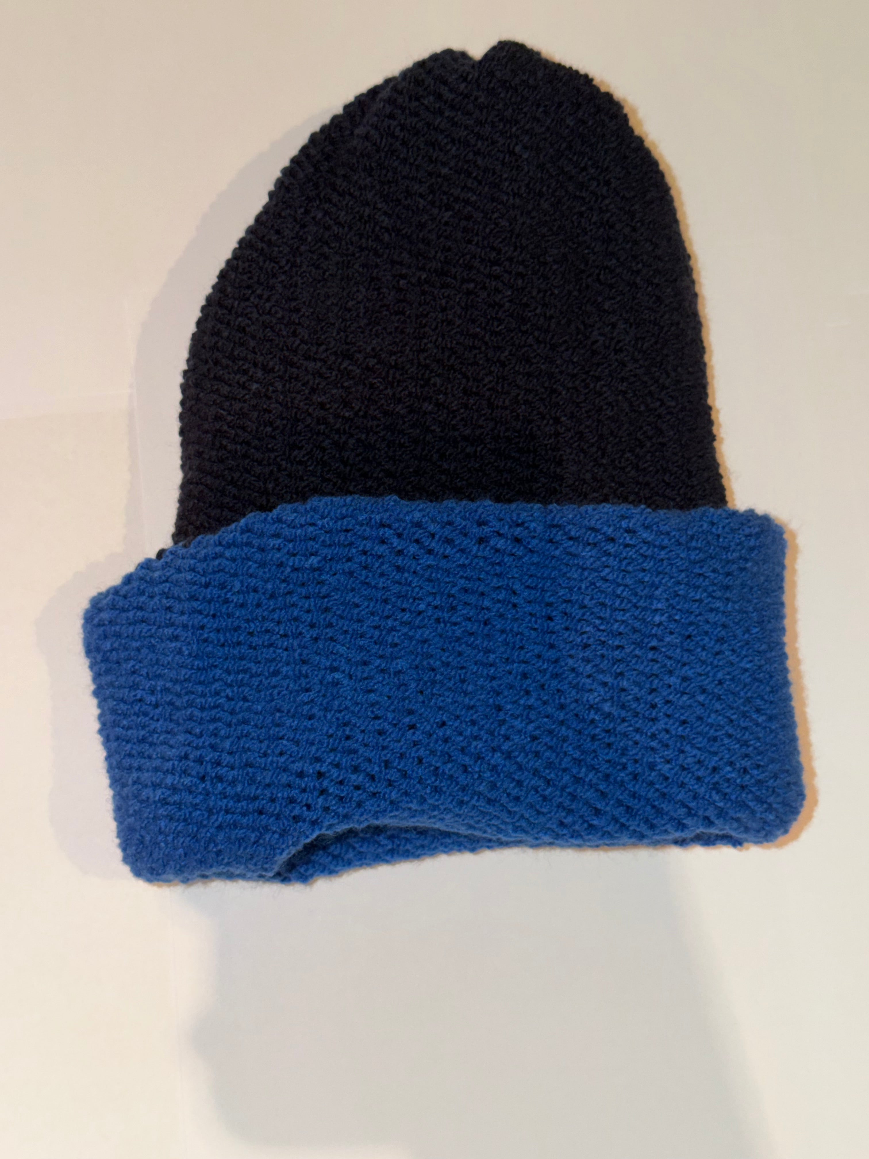 Handmade reversible wooly Beanie Navy and Dark Blue