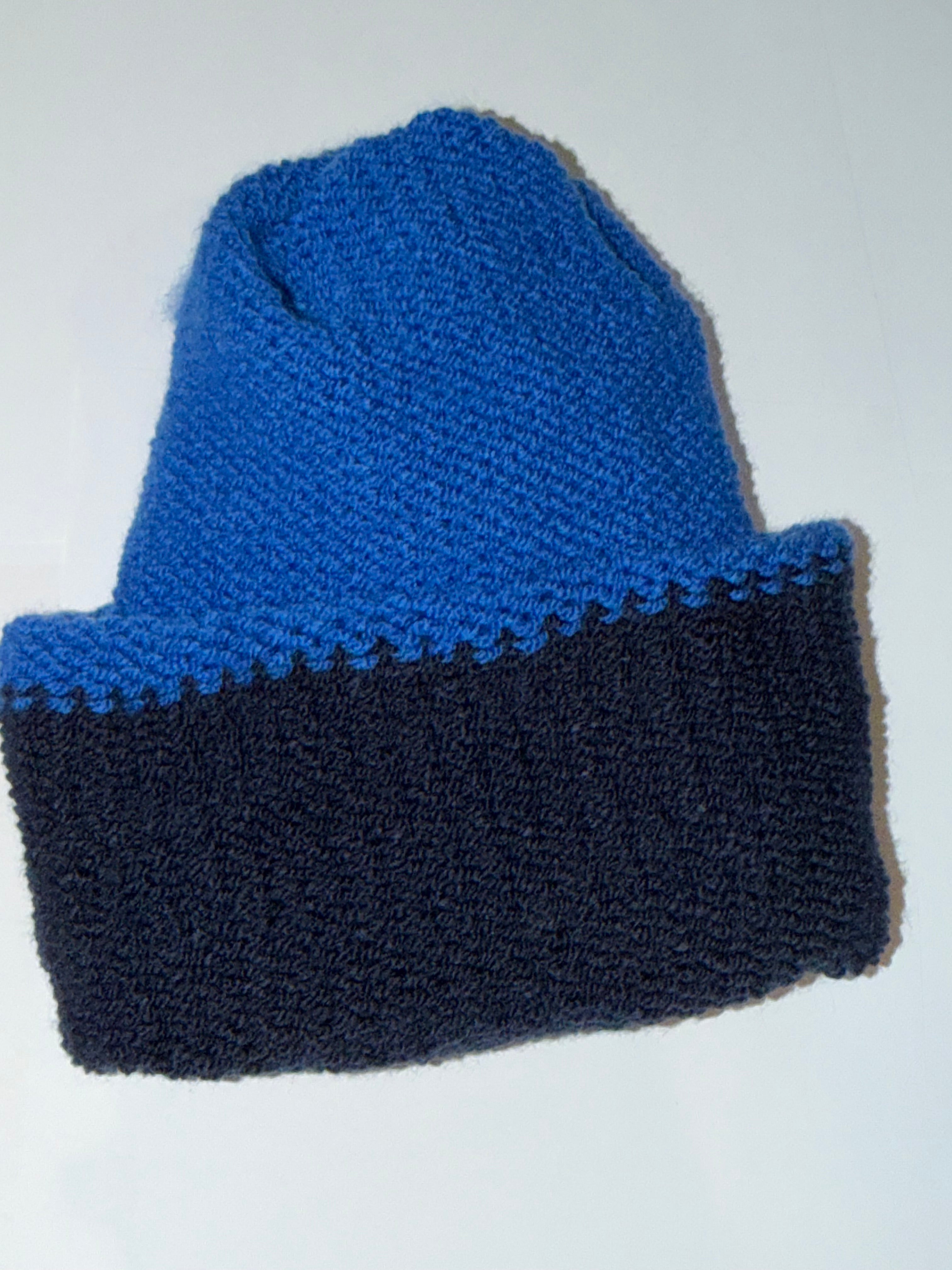 Handmade reversible wooly Beanie Navy and Dark Blue