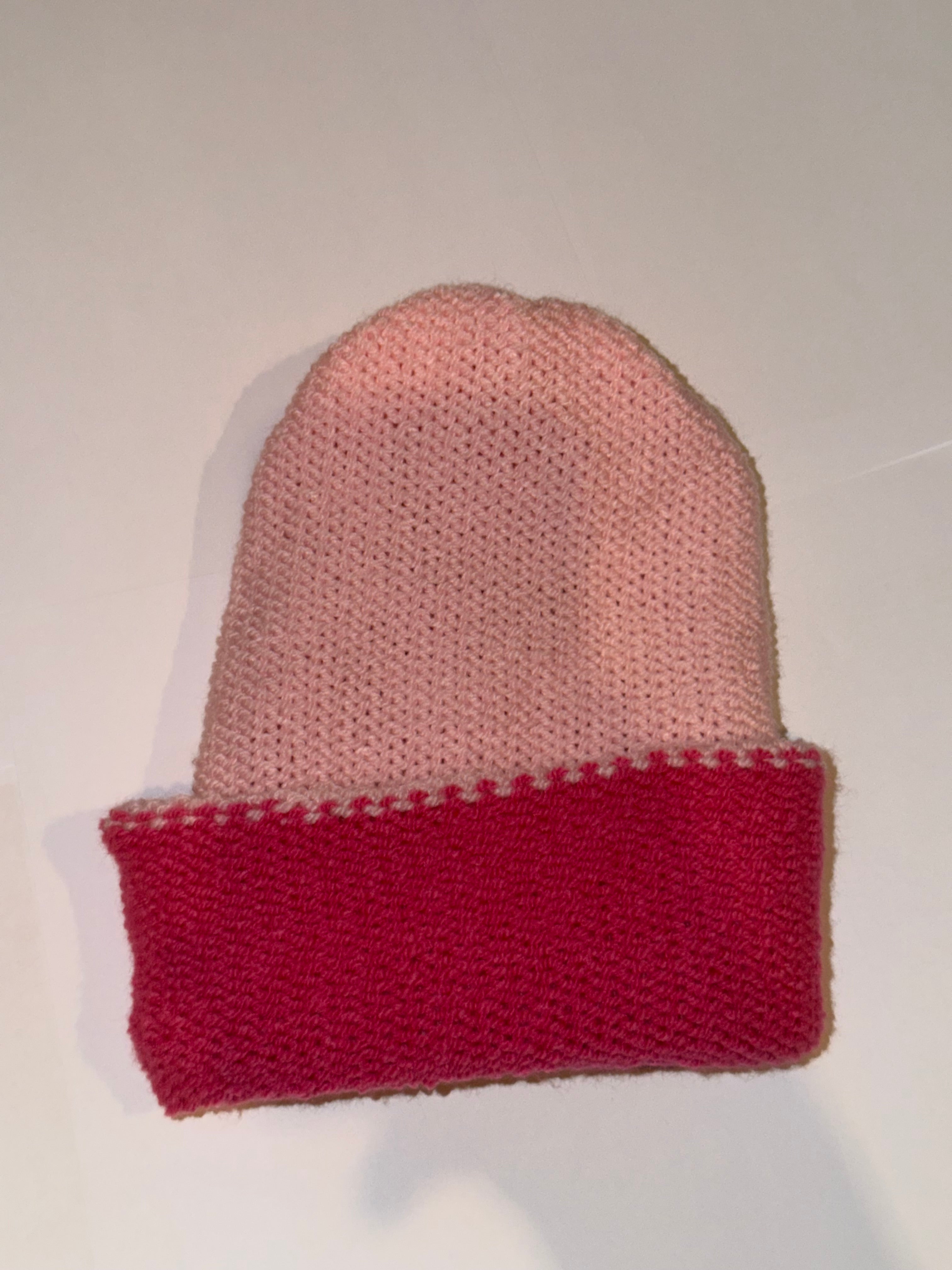 Handmade reversible wooly Beanie Hot Pink and Light Pink