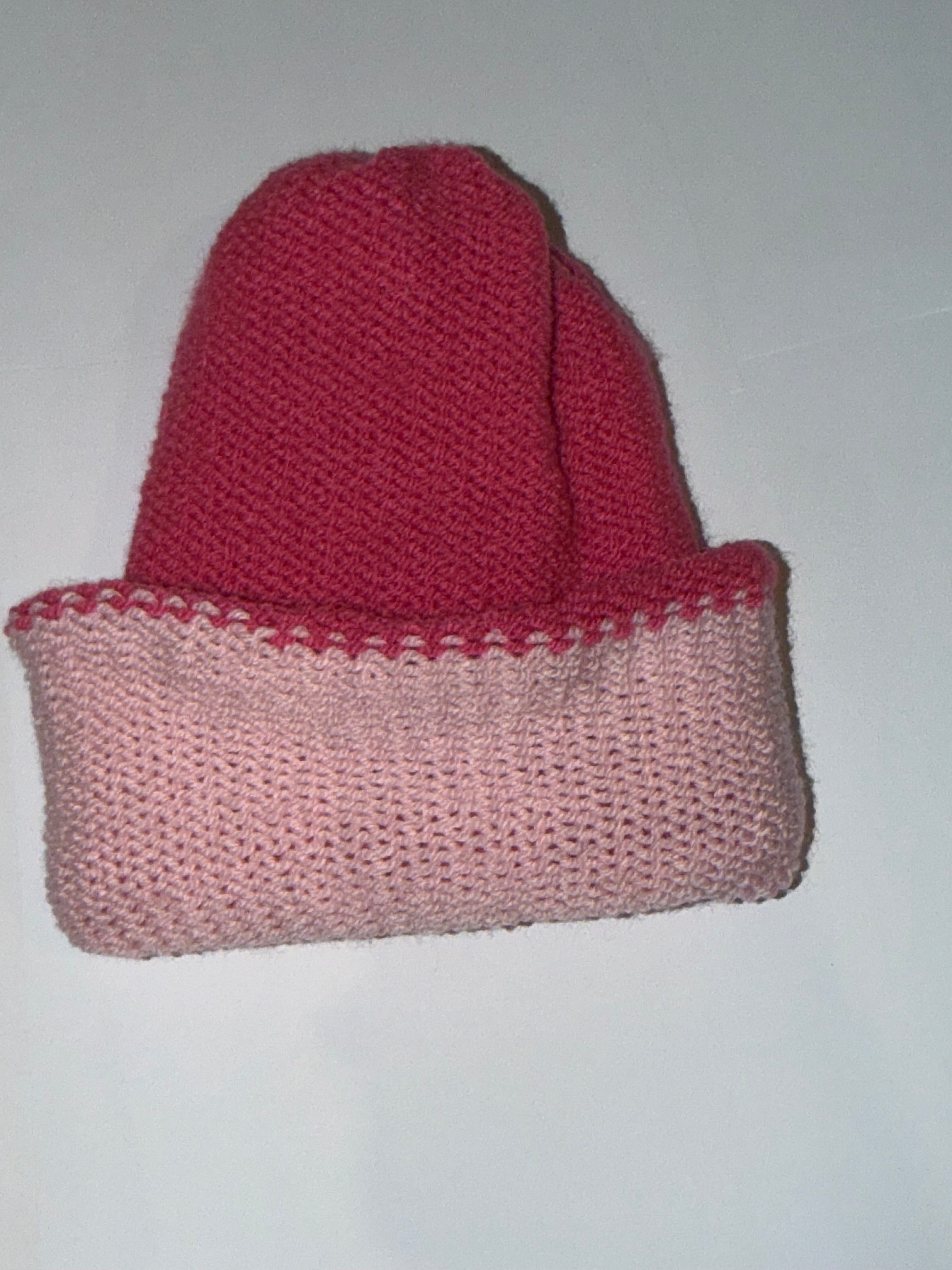 Handmade reversible wooly Beanie Hot Pink and Light Pink