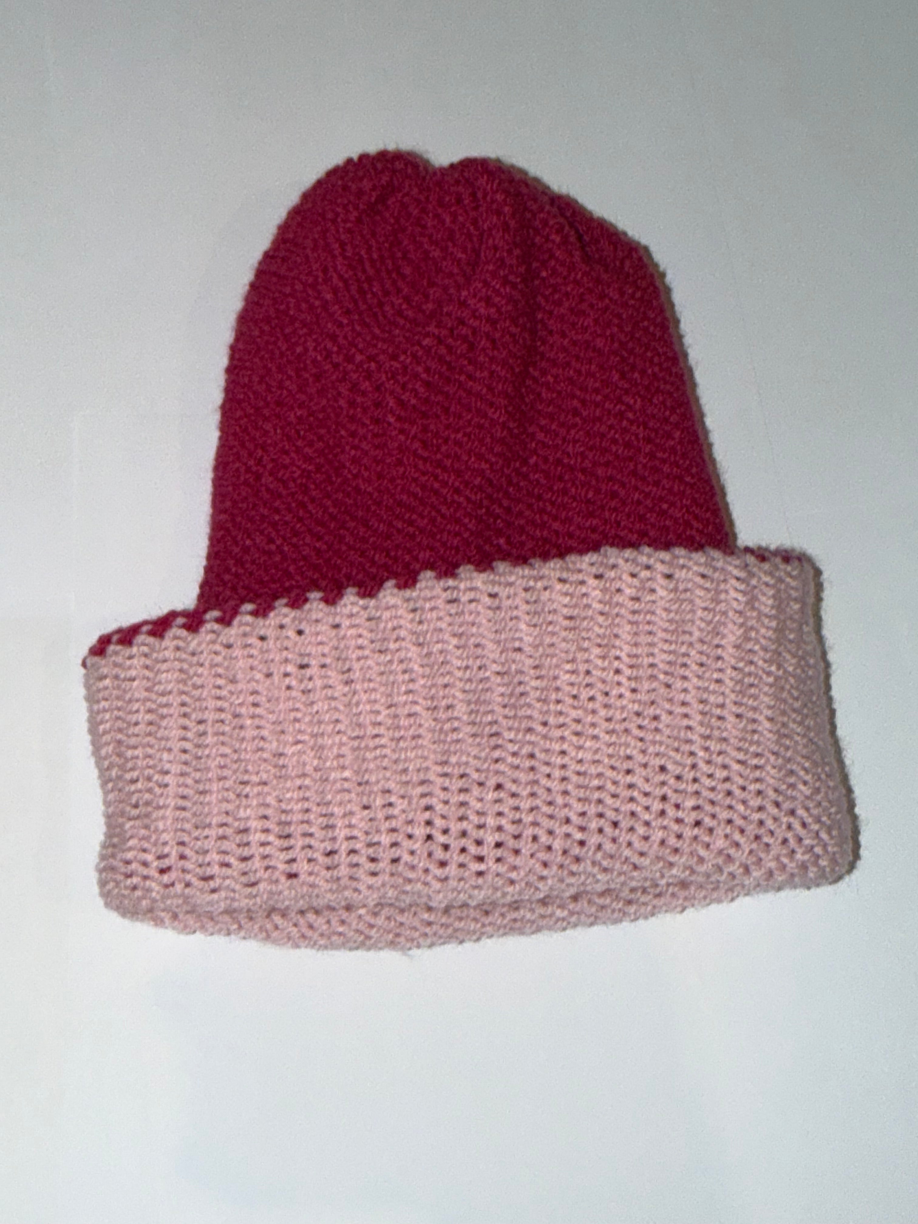 Handmade reversible wooly Beanie Light Pink and Magenta