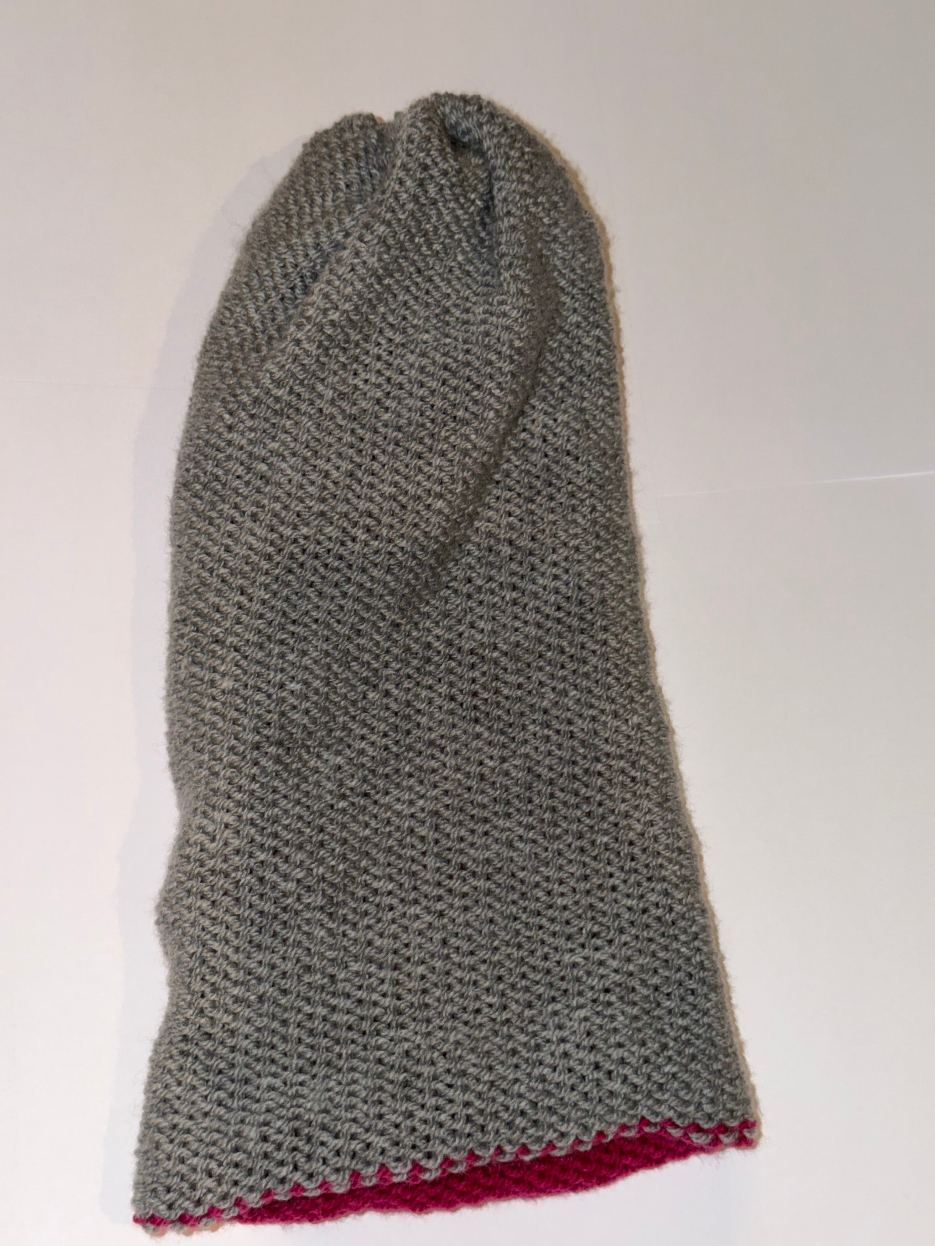 Handmade reversible wooly Beanie Grey and Magenta