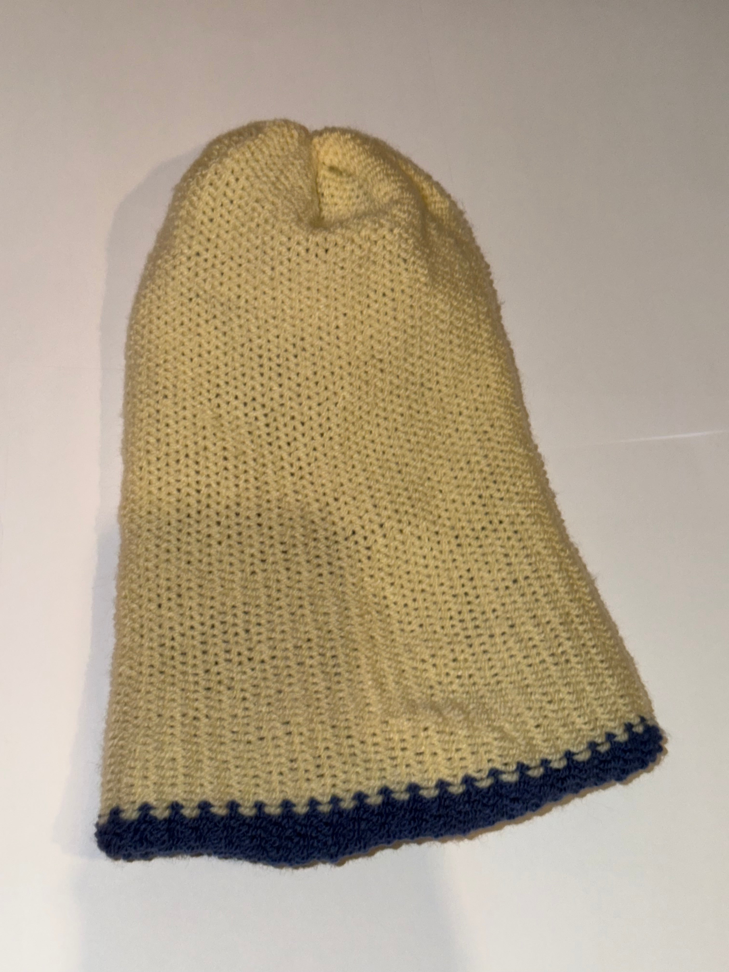 Handmade reversible wooly Beanie Cream and Denim