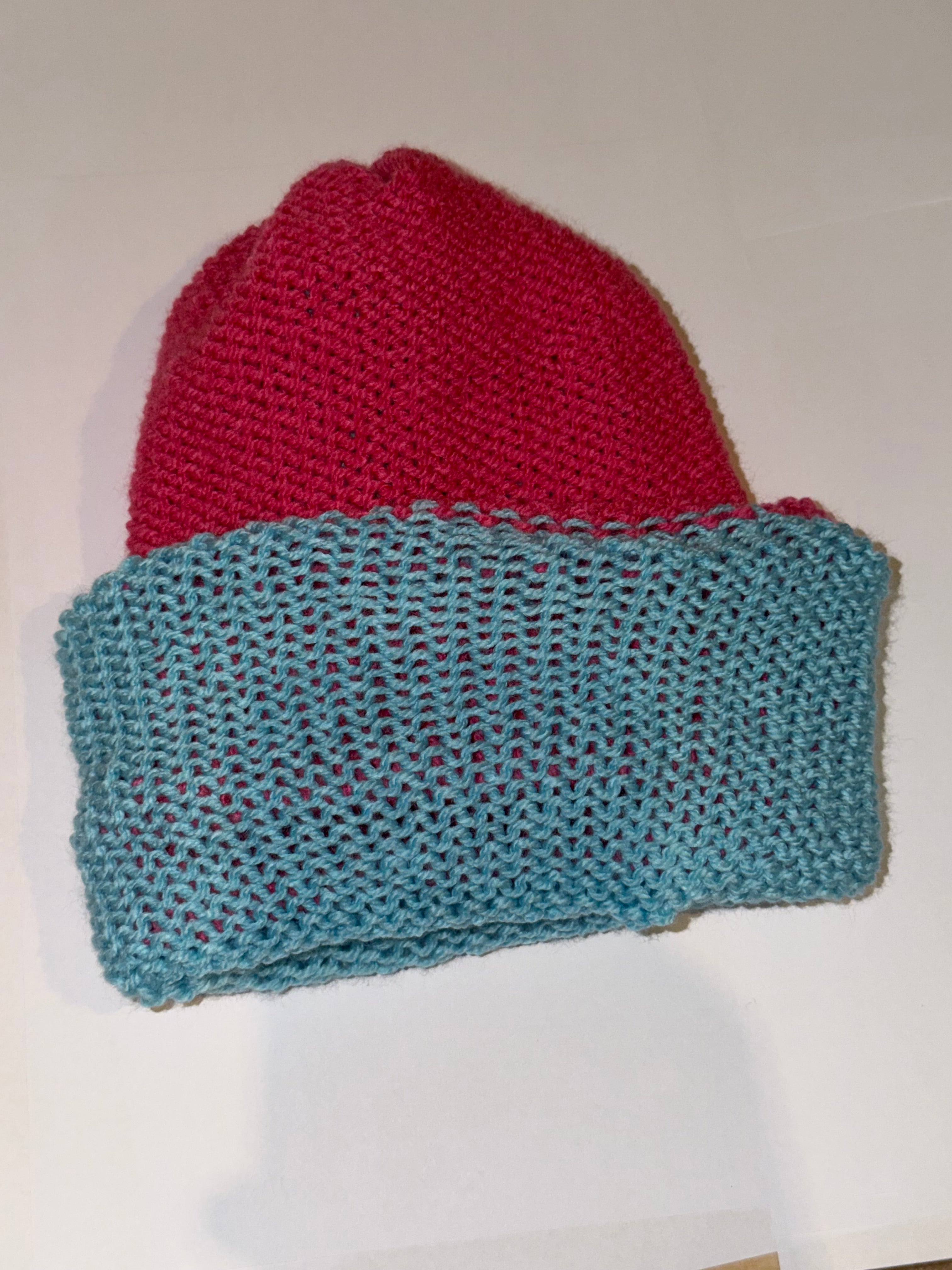 Handmade reversible wooly Beanie Soft Blue and Light Pink