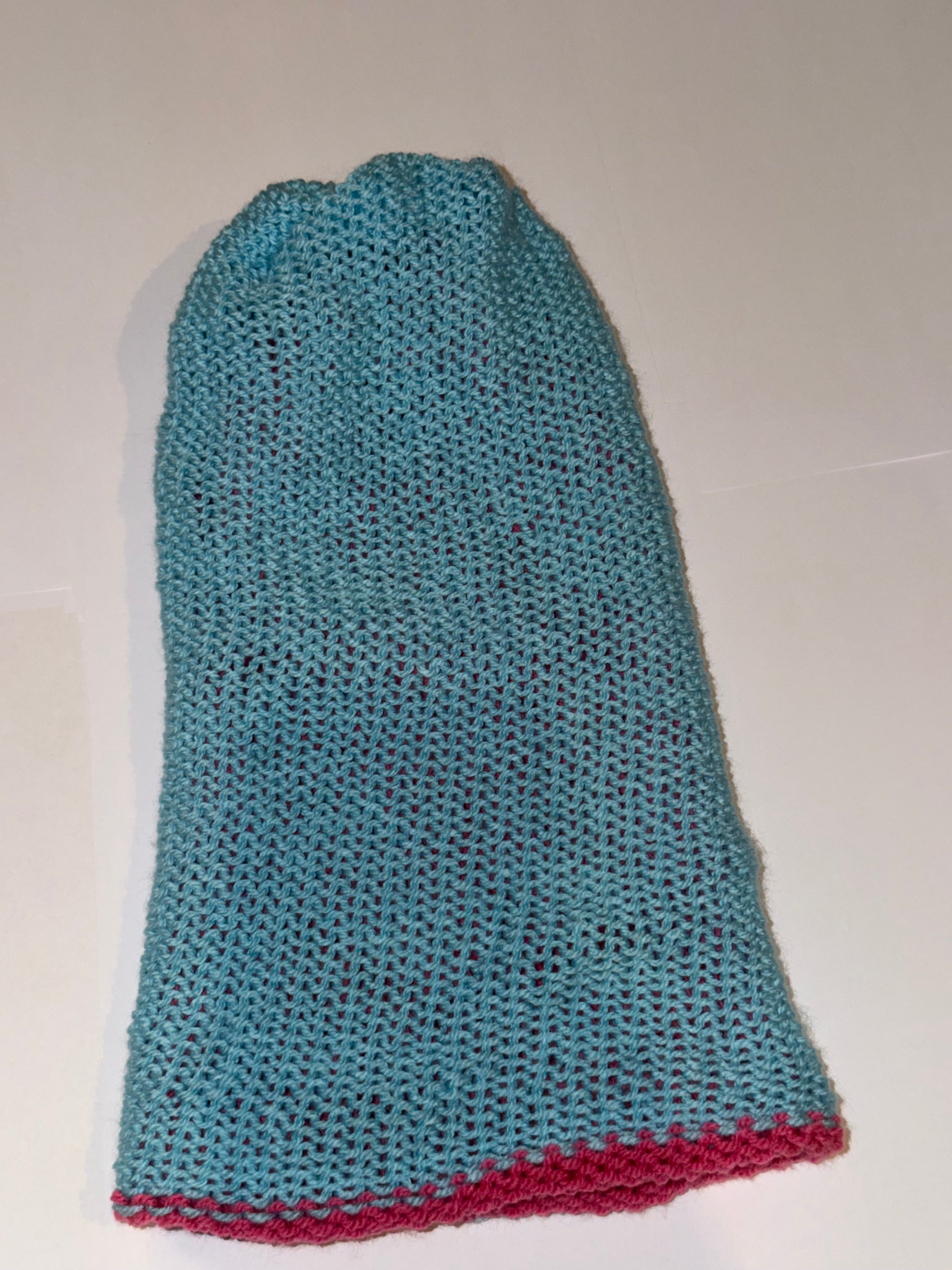 Handmade reversible wooly Beanie Soft Blue and Light Pink