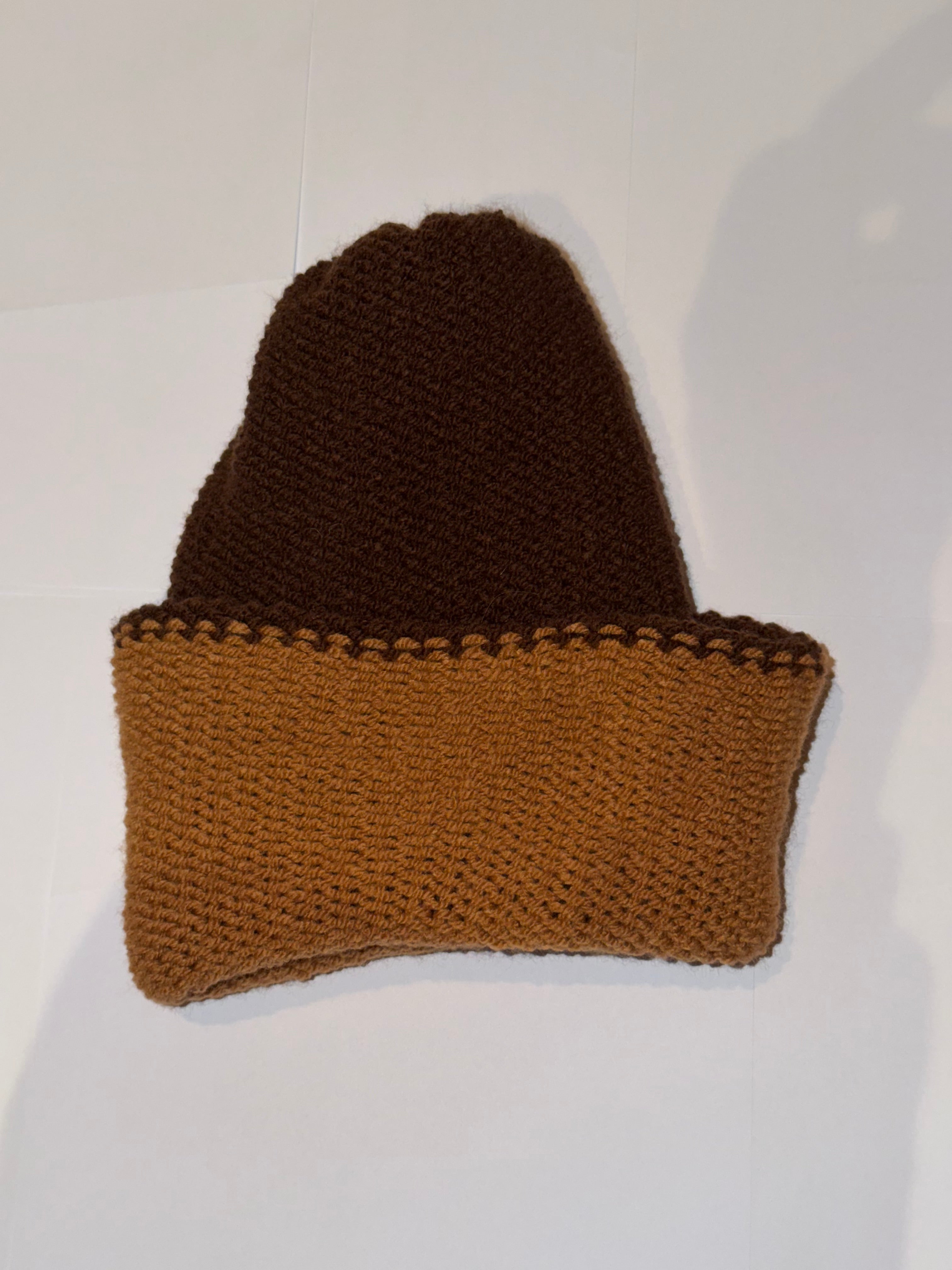 Handmade reversible wooly Beanie Brown and Mid Brown
