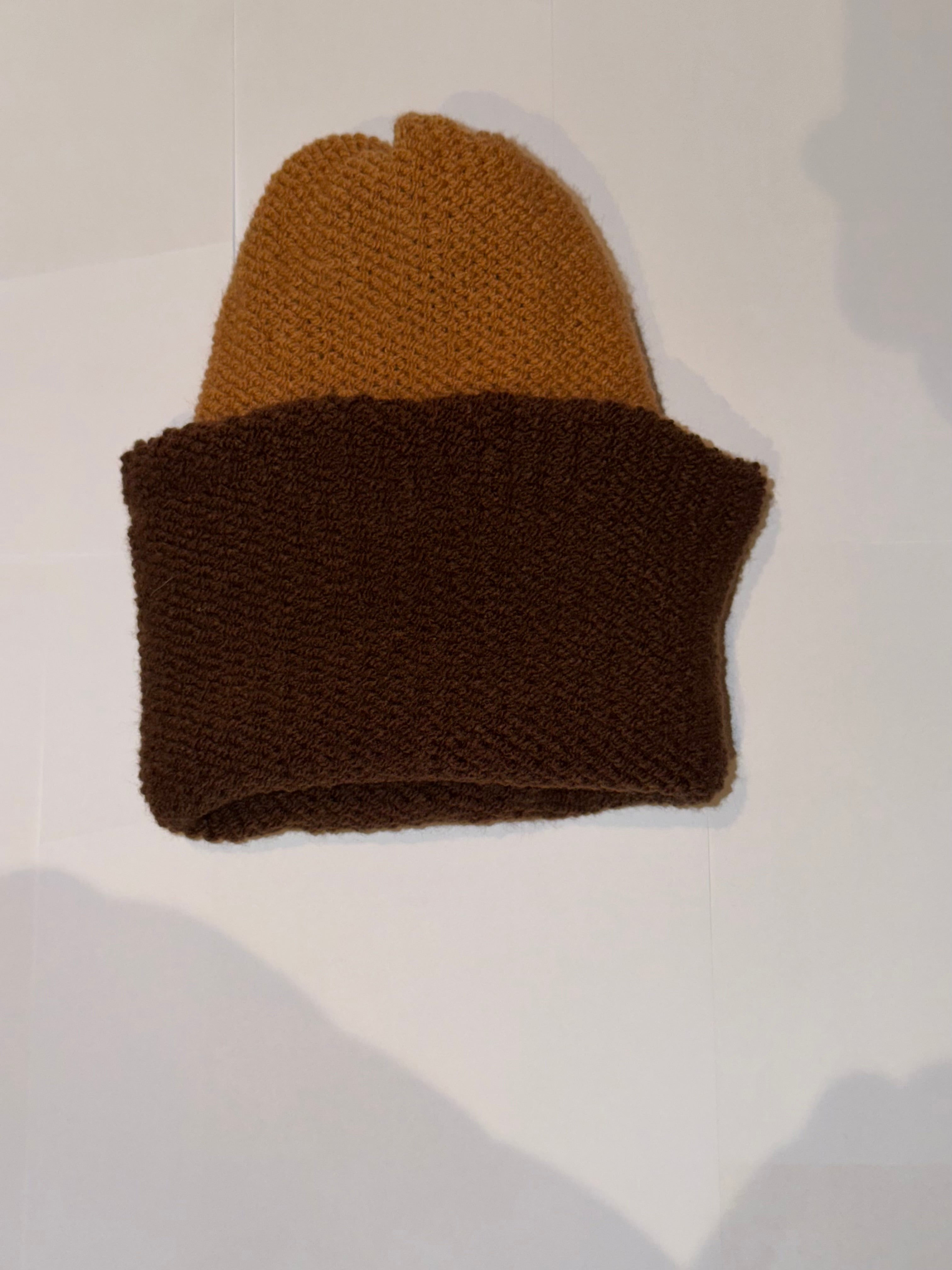 Handmade reversible wooly Beanie Brown and Mid Brown