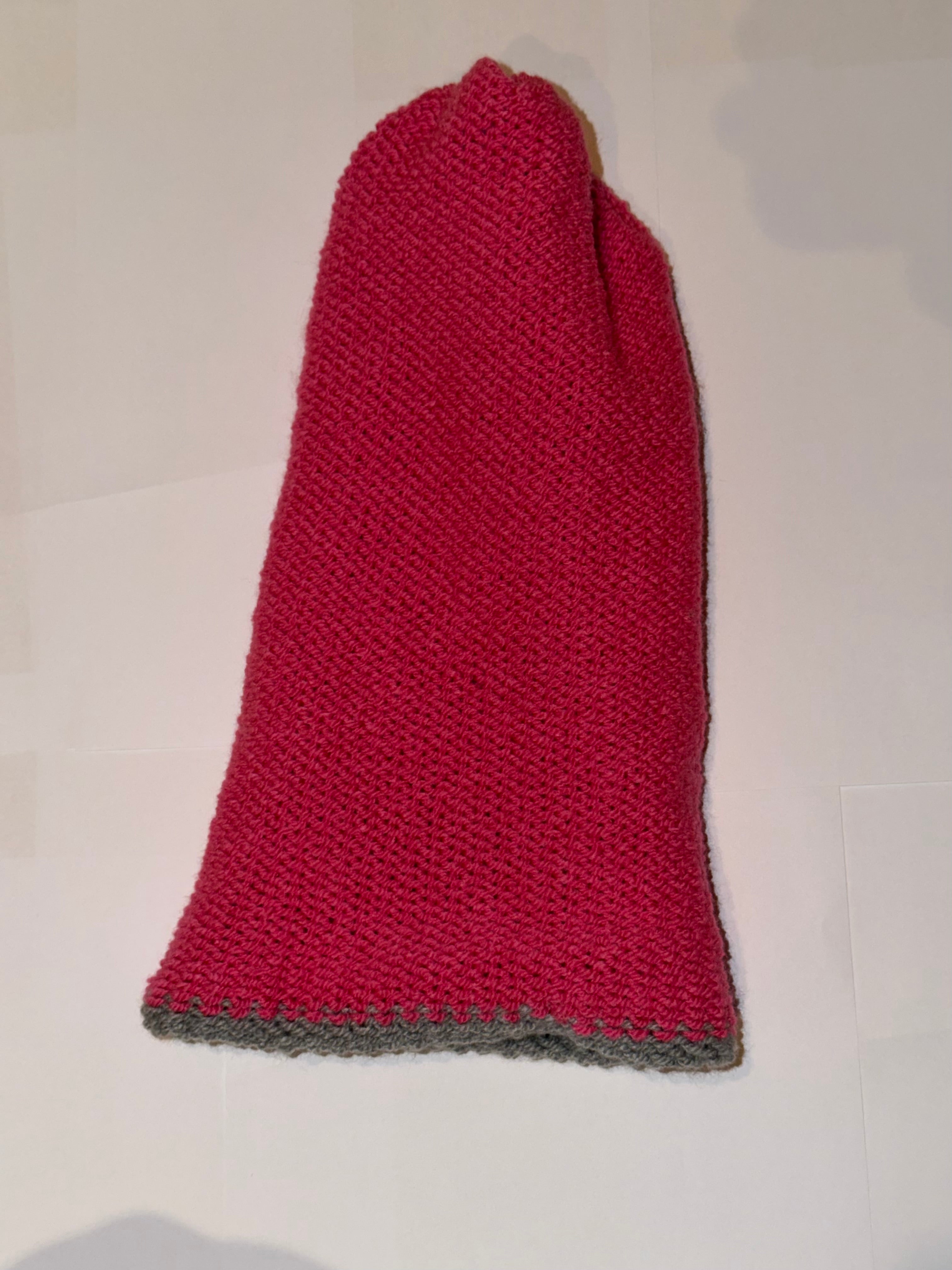 Handmade reversible wooly Beanie Grey and Hot Pink