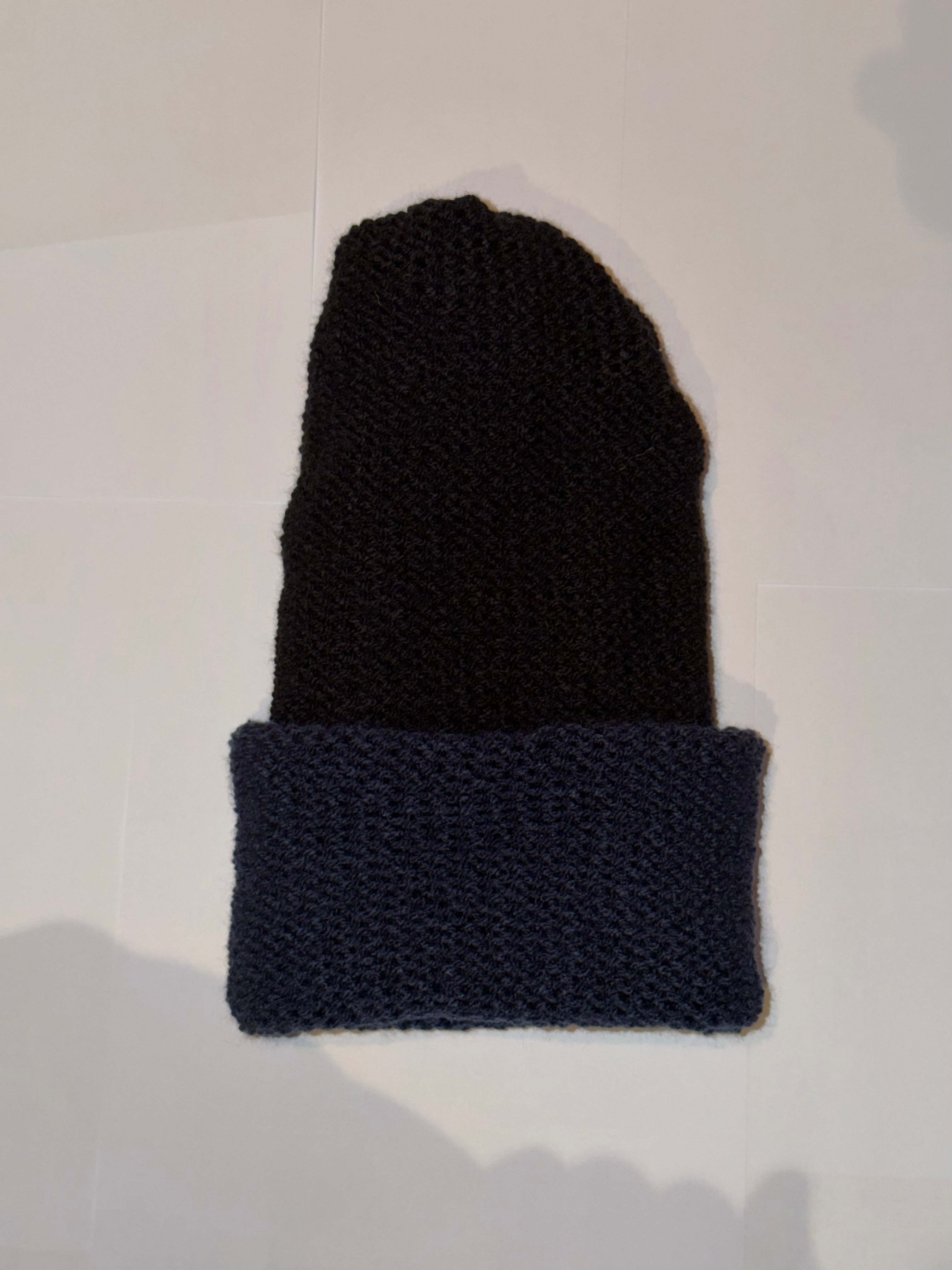 Handmade reversible wooly Beanie Navy and Black