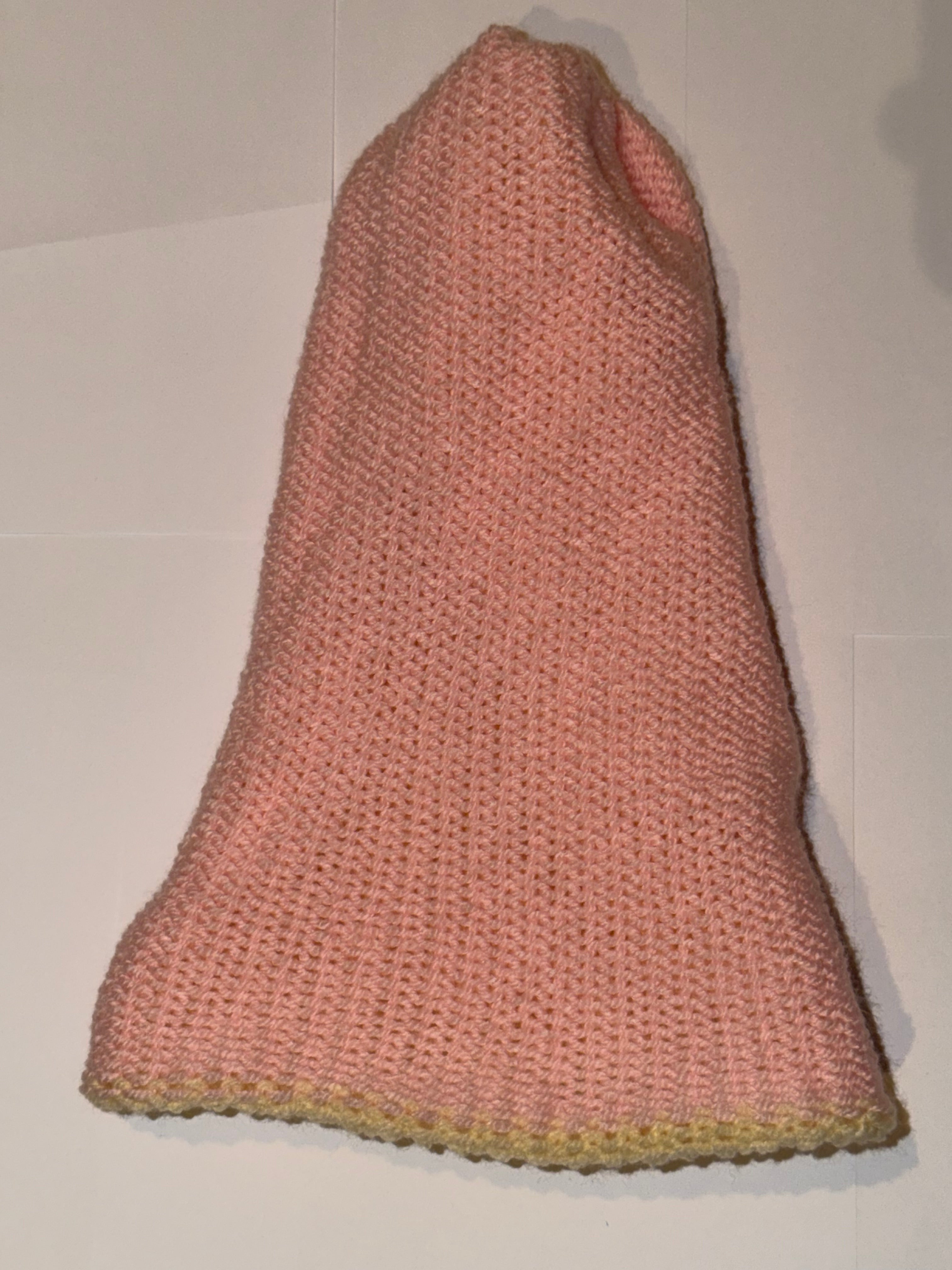 Handmade reversible wooly Beanie Light Pink and Cream