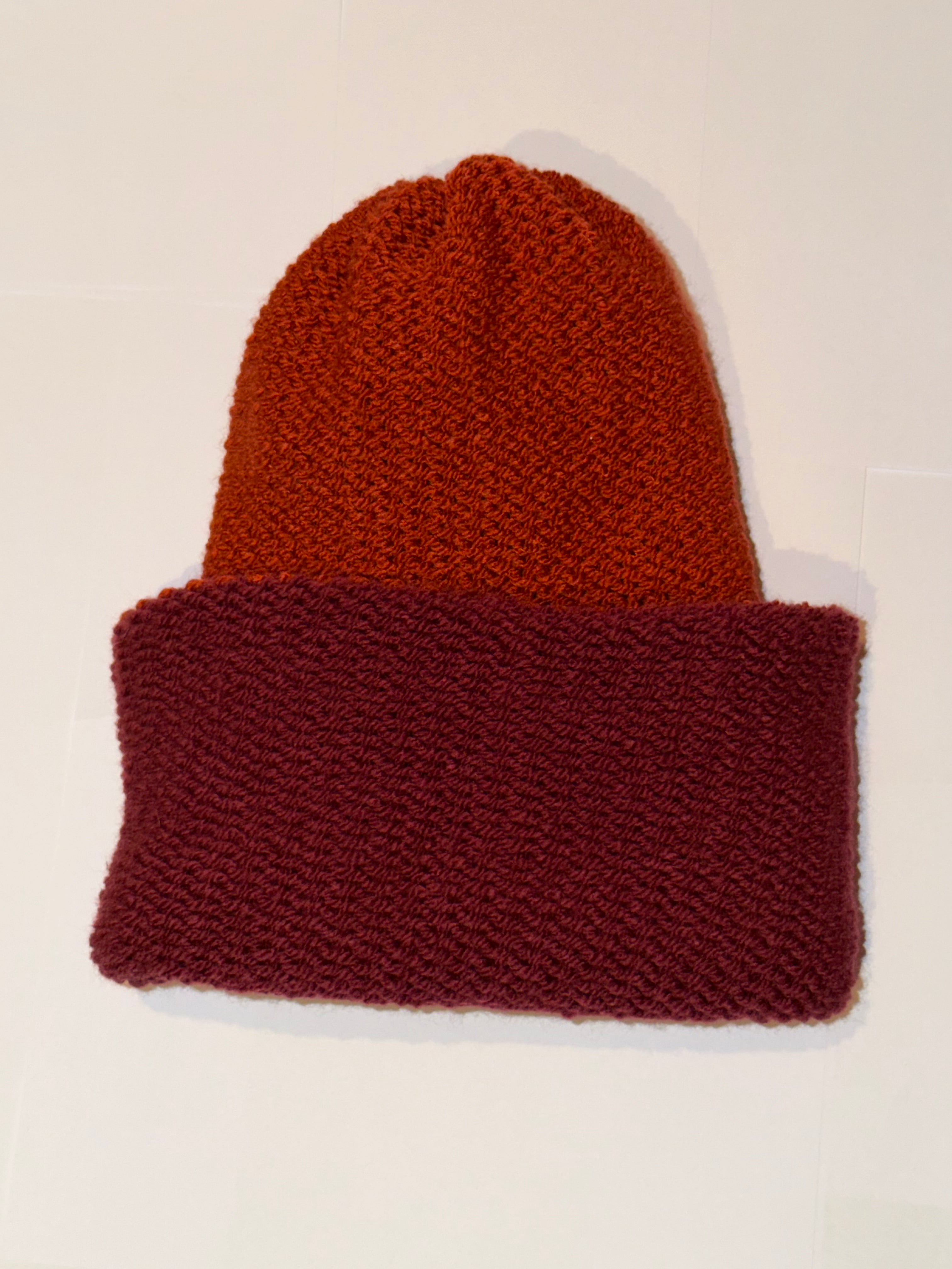 Handmade reversible wooly Beanie Plum and Fox Rust