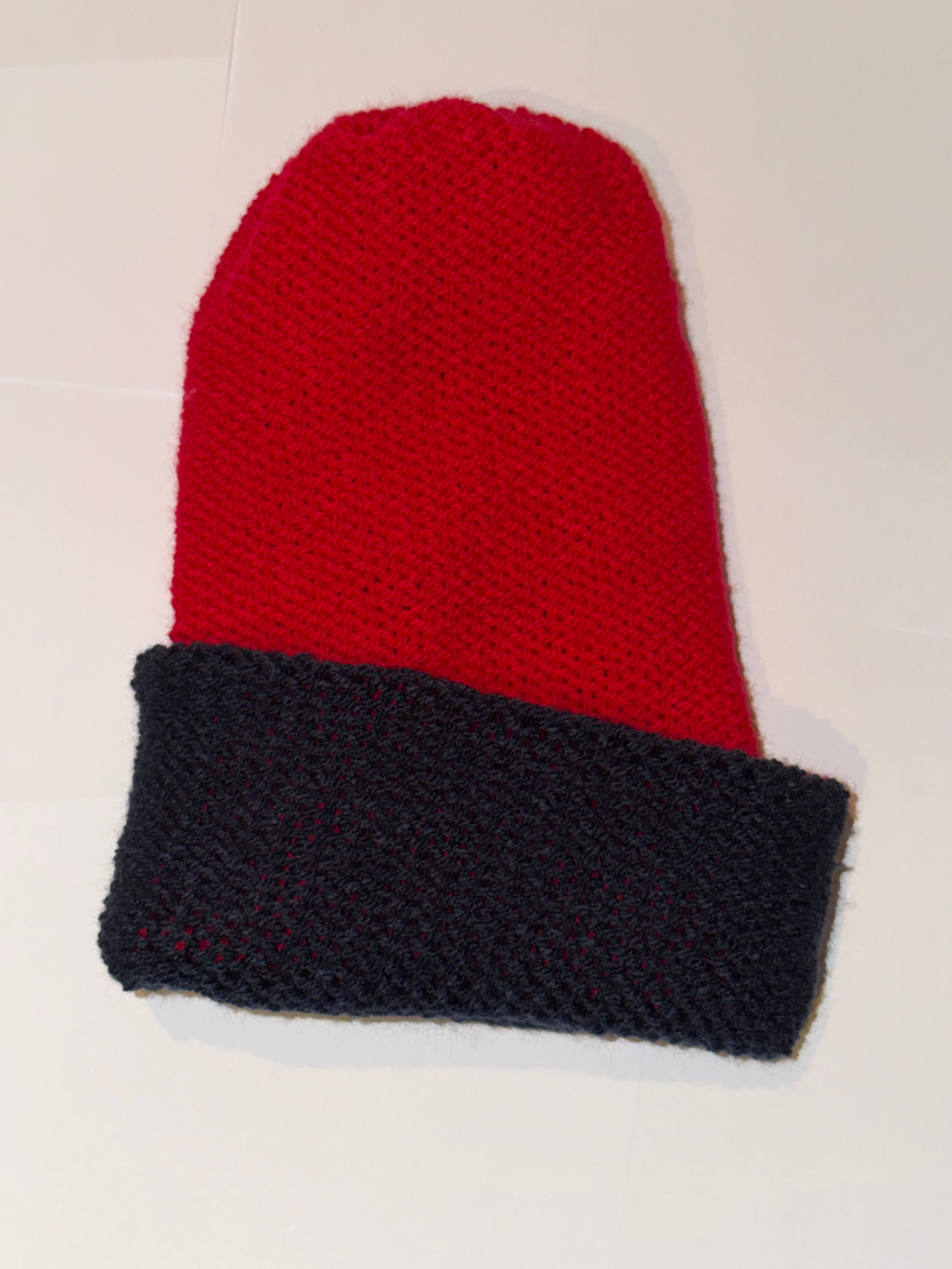 Handmade reversible wooly Beanie Navy and Red