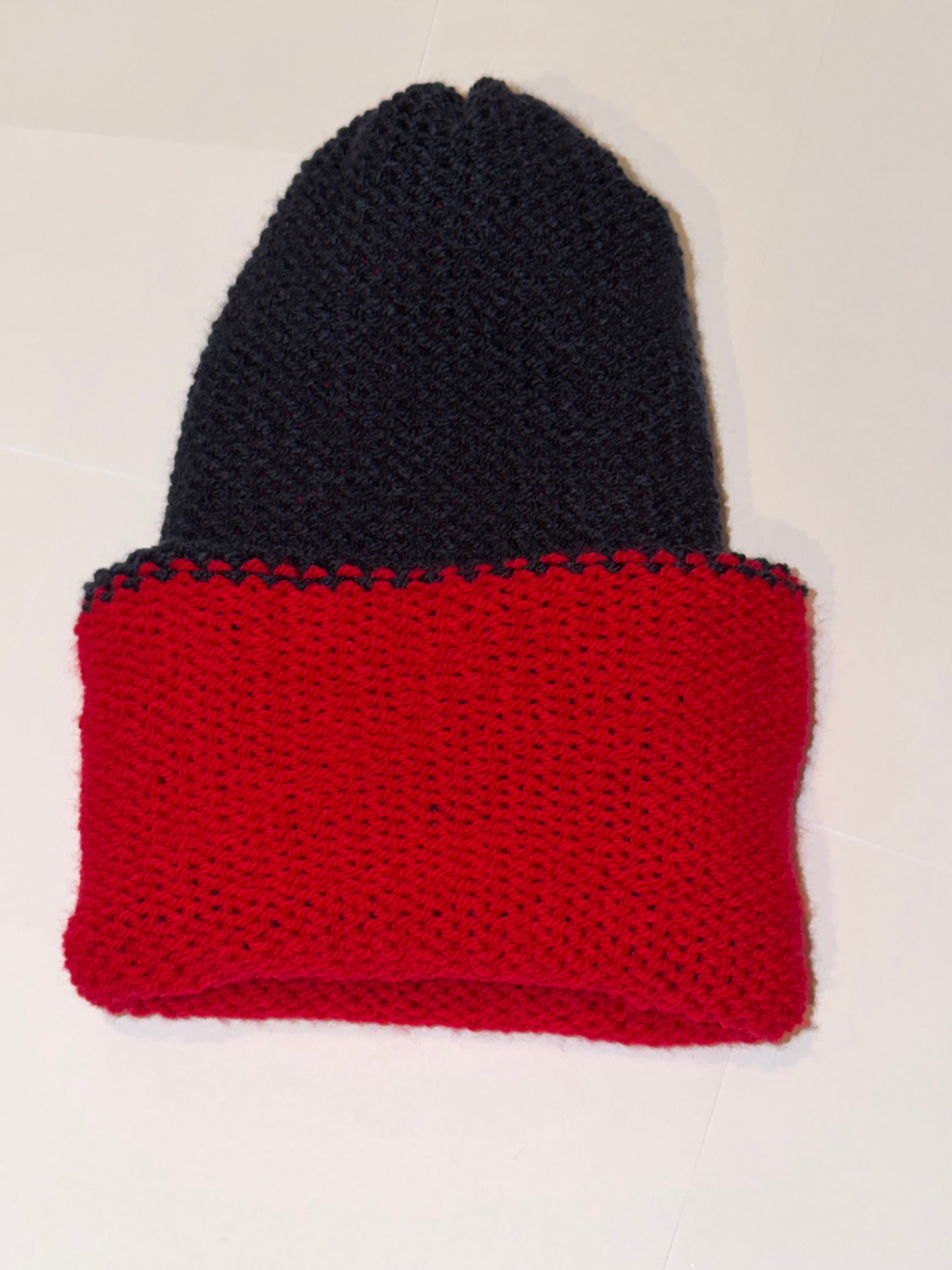 Handmade reversible wooly Beanie Navy and Red