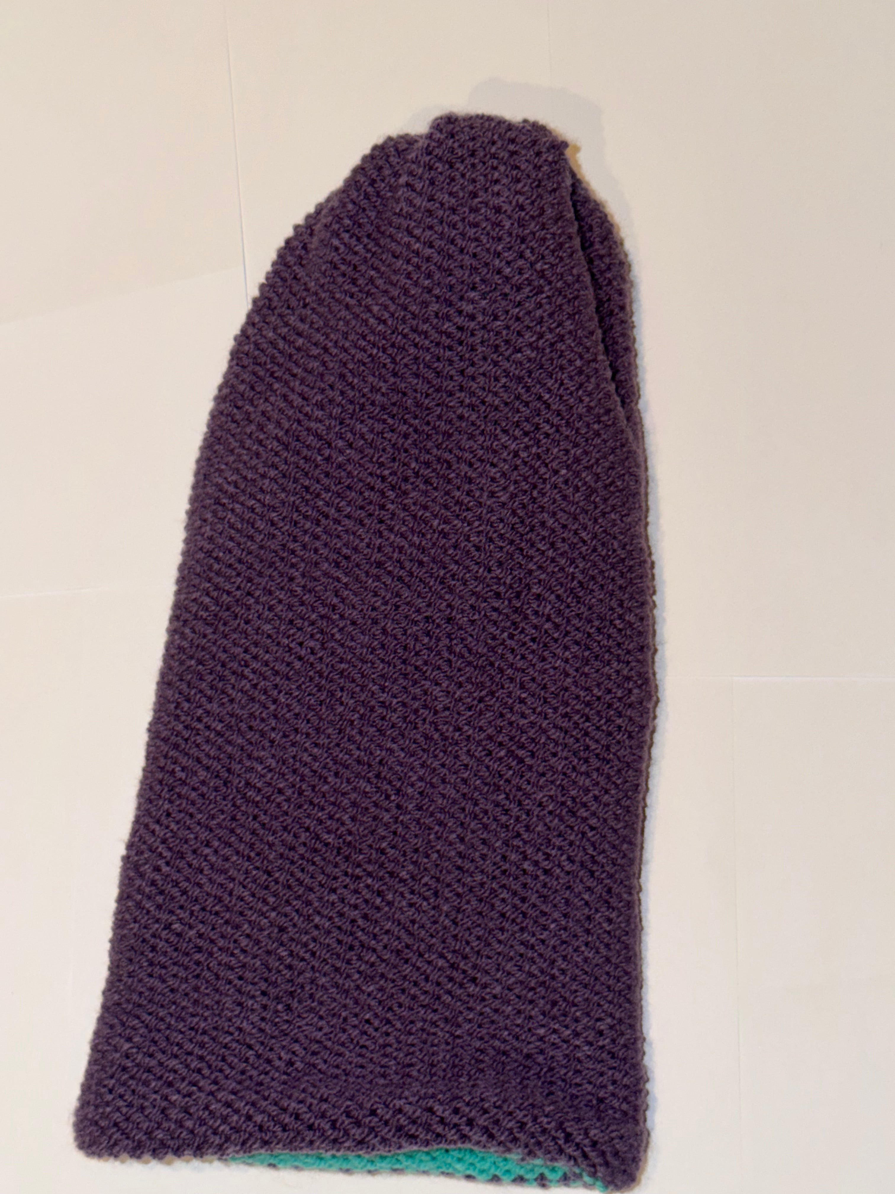 Handmade reversible wooly Beanie Dark Lilac and Aqua