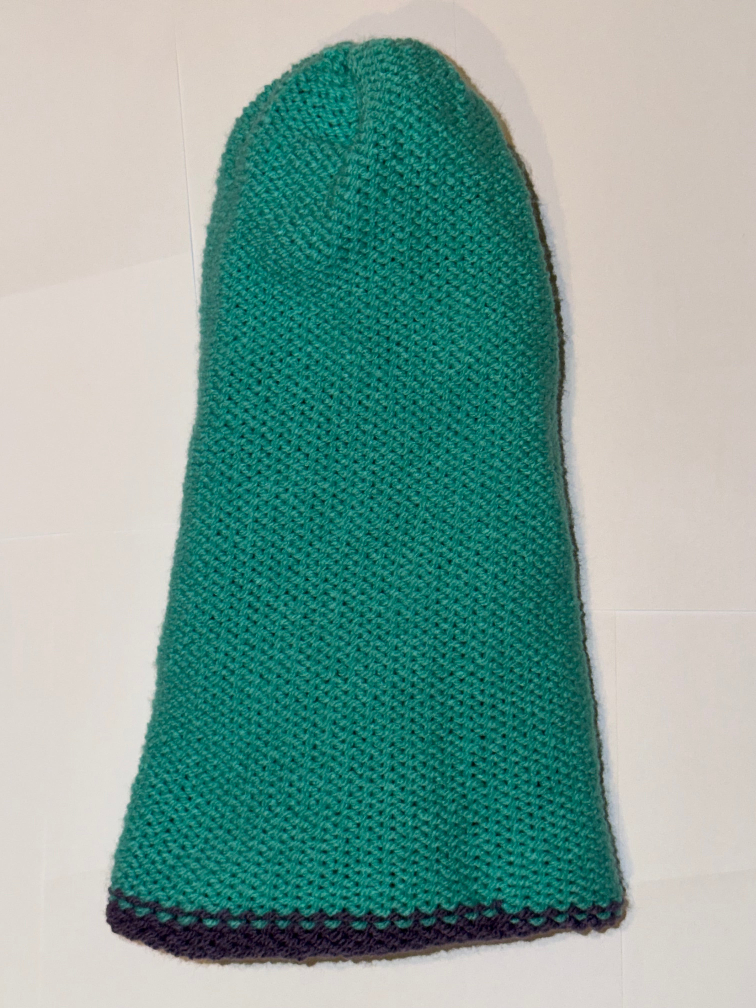 Handmade reversible wooly Beanie Dark Lilac and Aqua