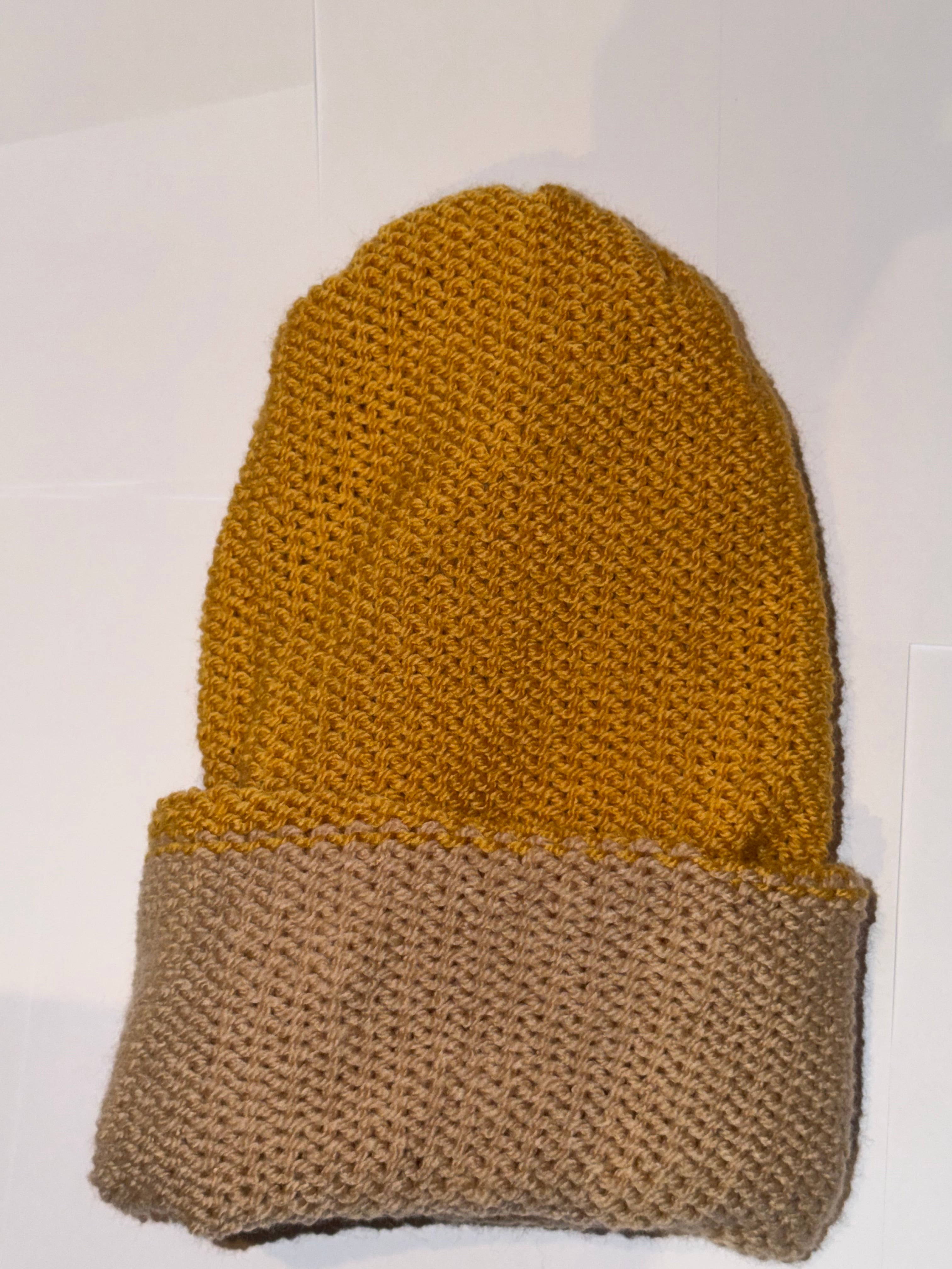 Handmade reversible wooly Beanie Gold and Honey