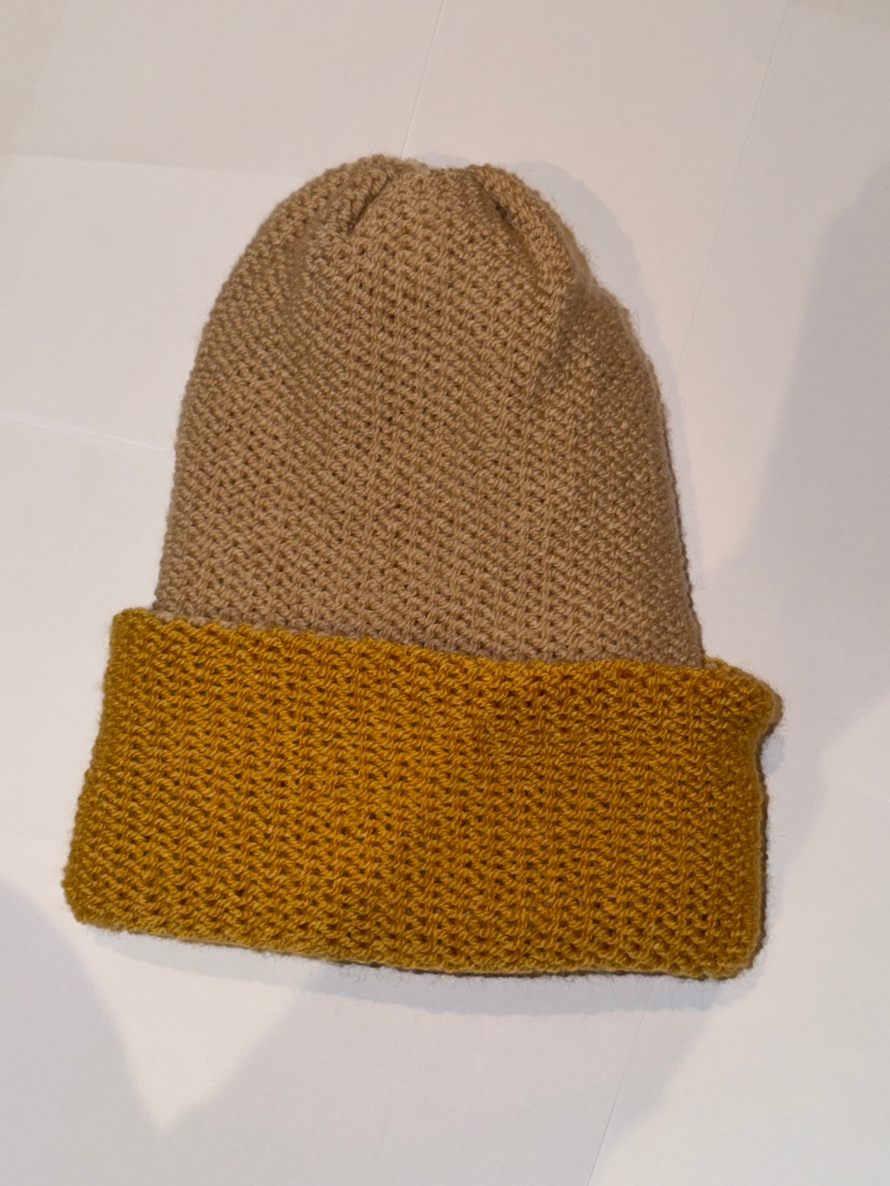 Handmade reversible wooly Beanie Gold and Honey