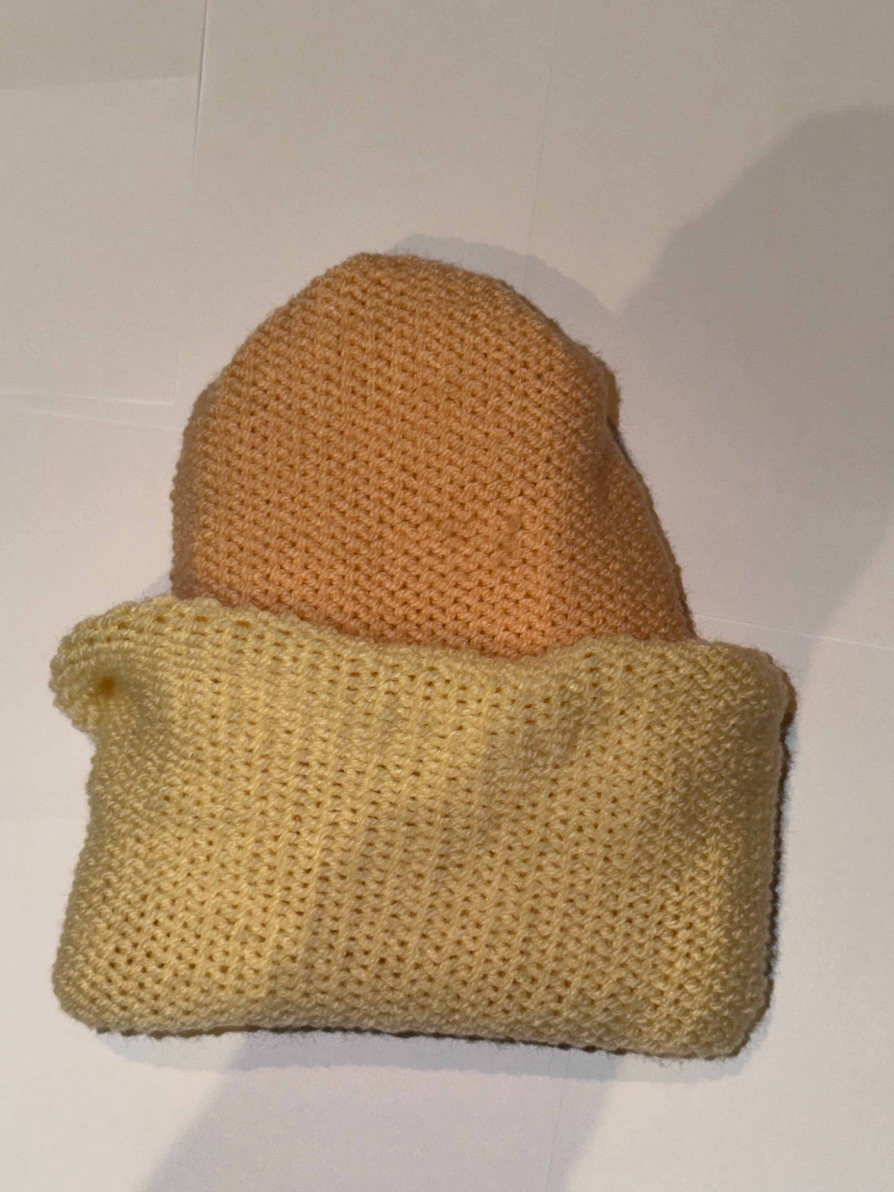 Handmade reversible wooly Beanie Cream and Cool Vanilla