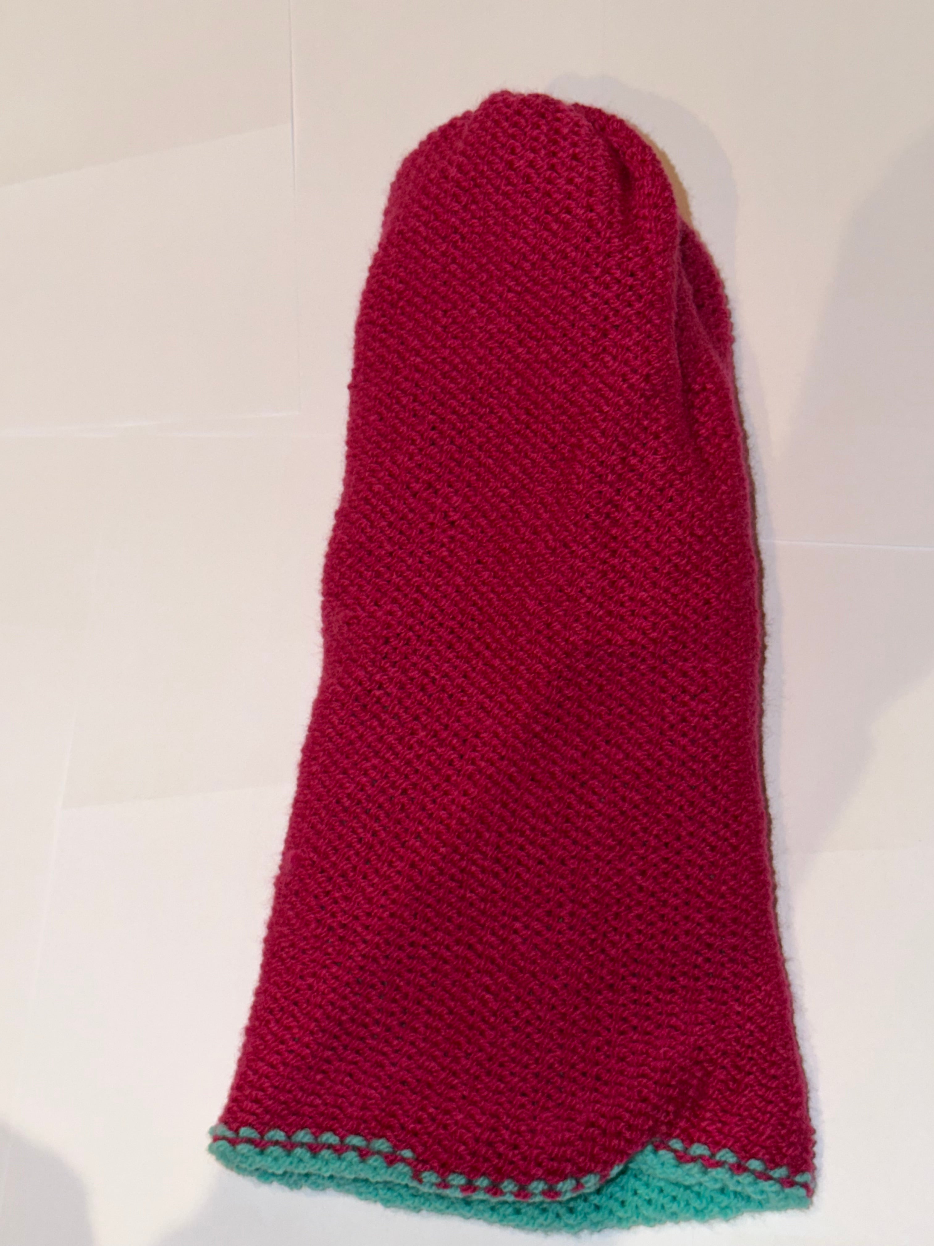 Handmade reversible wooly Beanie Aqua and Magenta