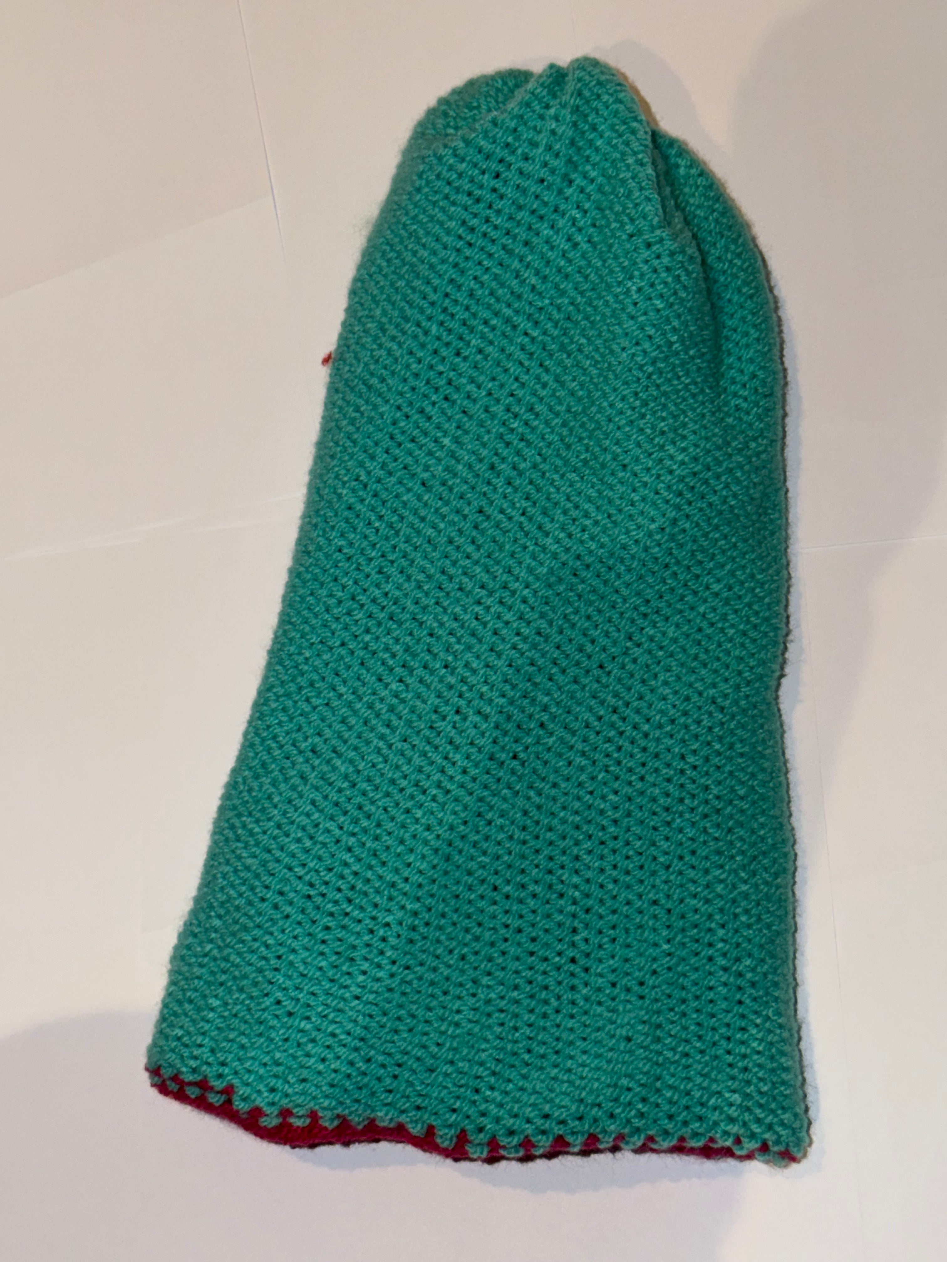 Handmade reversible wooly Beanie Aqua and Magenta