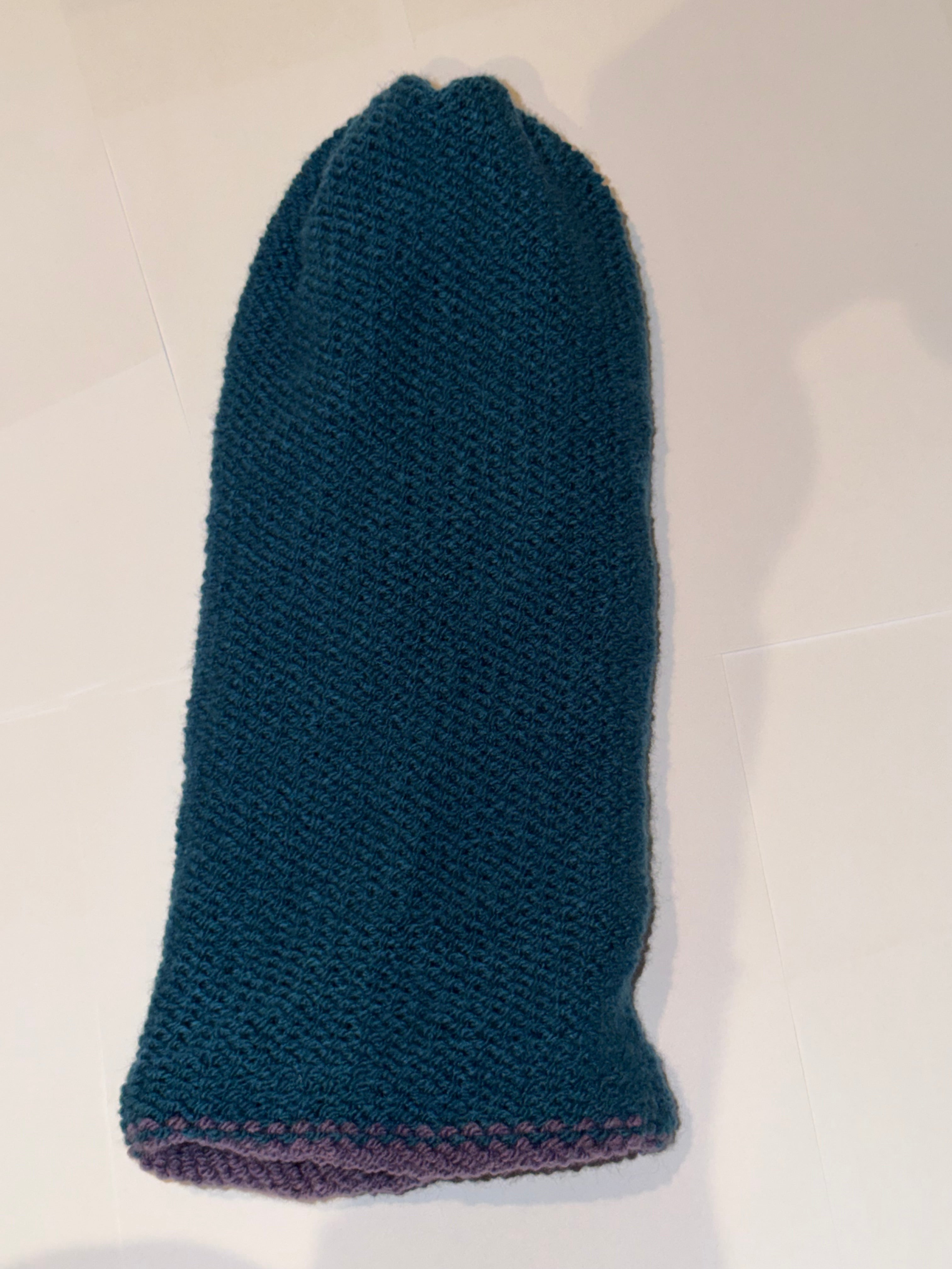 Handmade reversible wooly Beanie Dark Lilac and Petrol