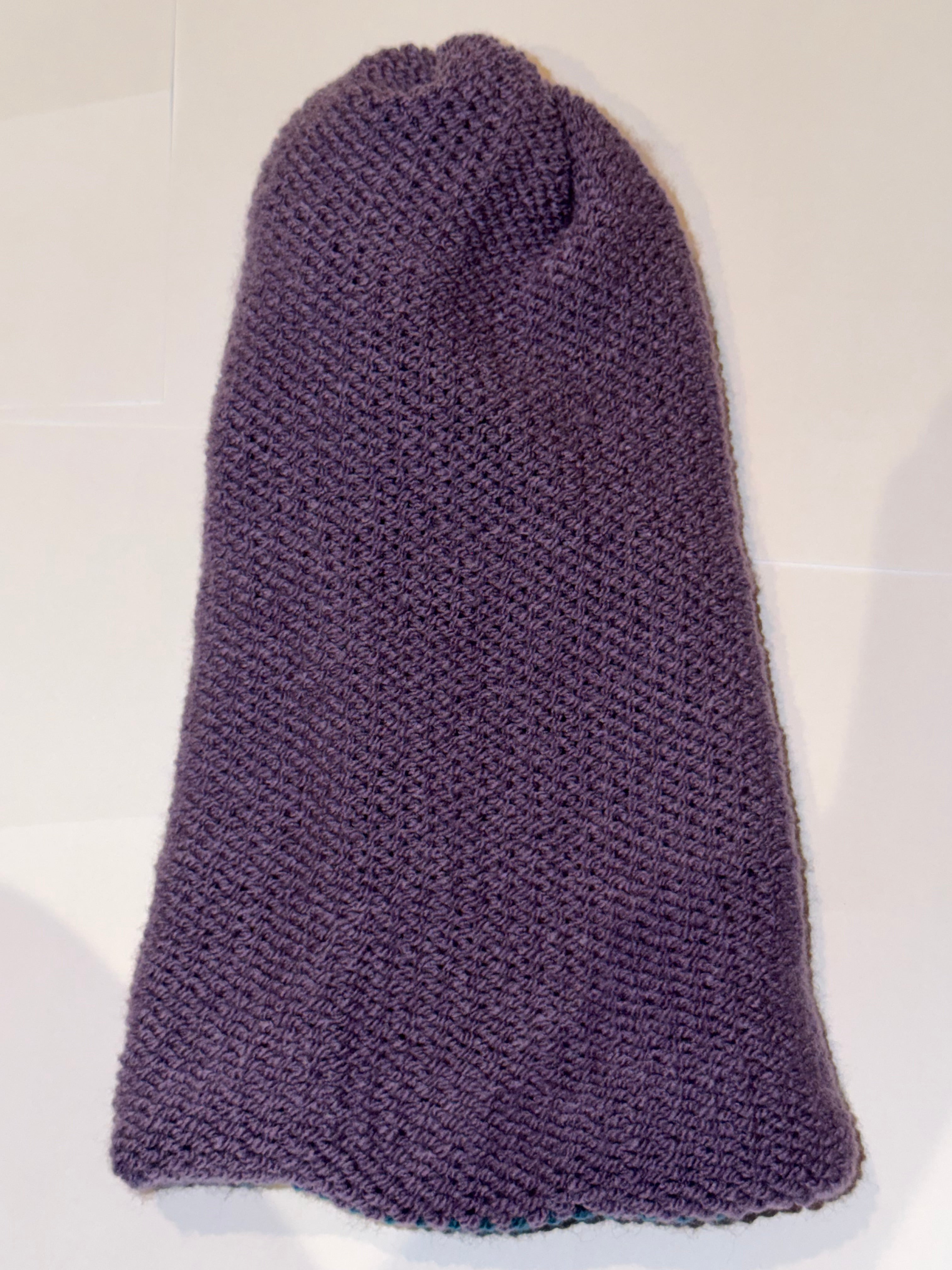 Handmade reversible wooly Beanie Dark Lilac and Petrol