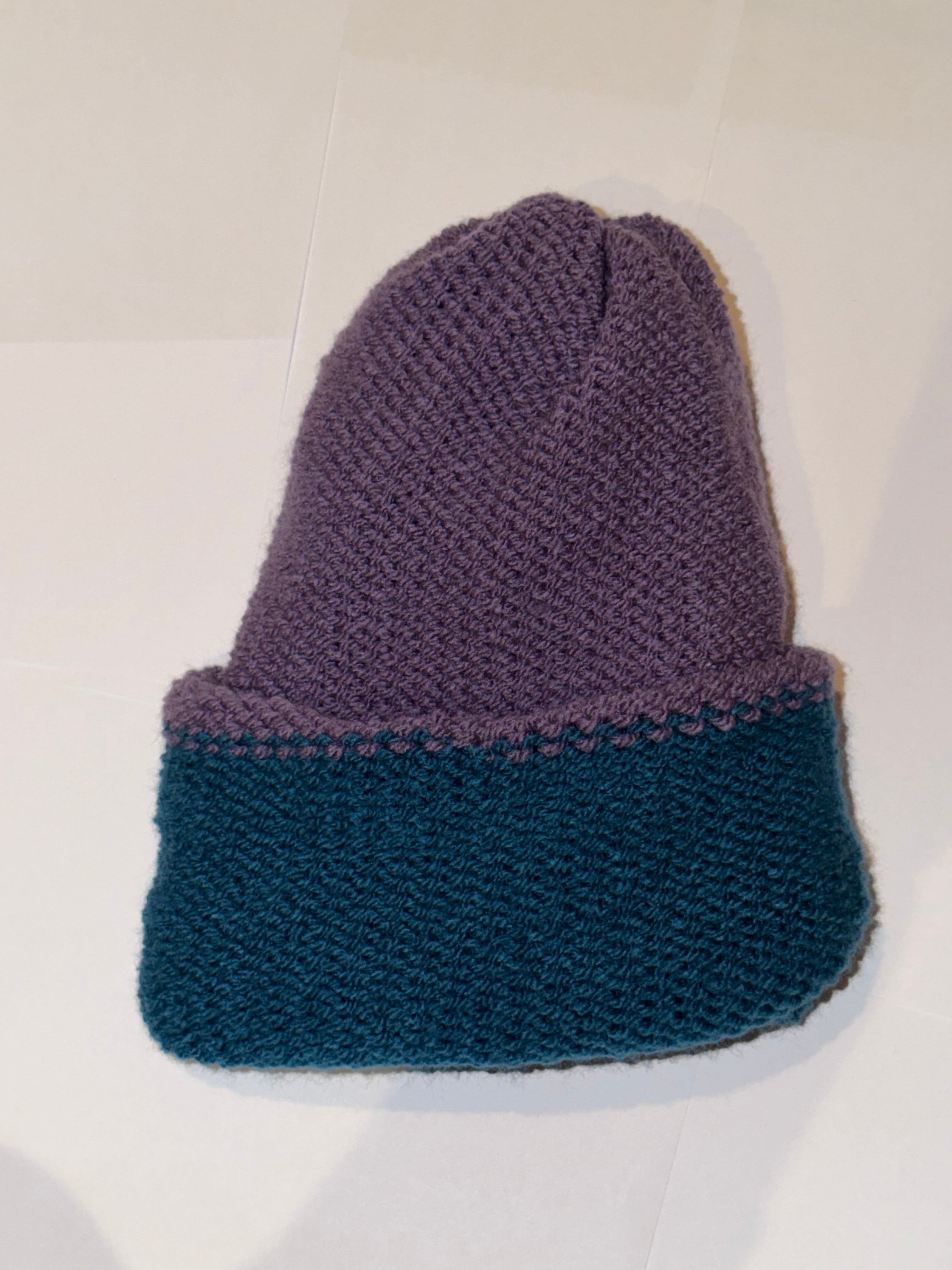 Handmade reversible wooly Beanie Dark Lilac and Petrol