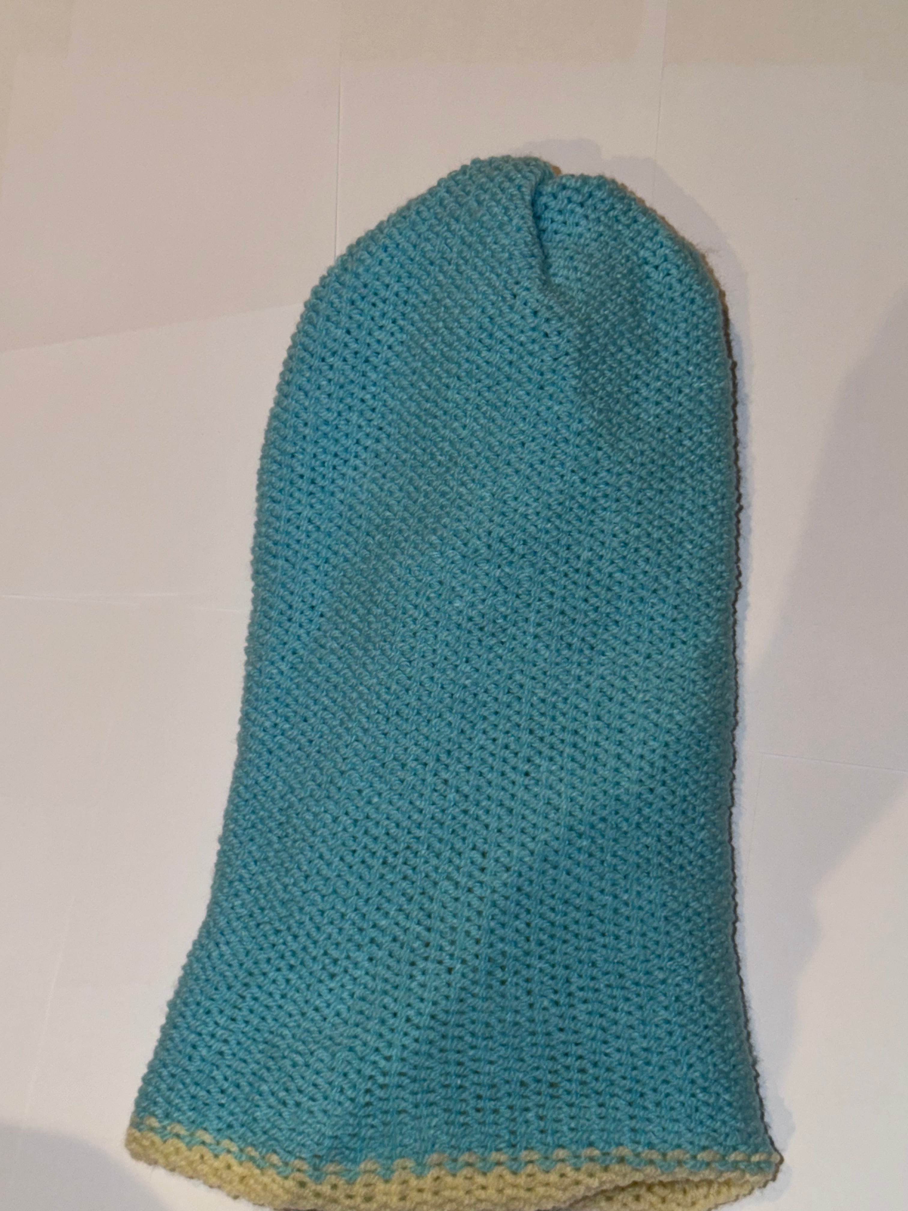 Handmade reversible wooly Beanie Cream and Soft Blue