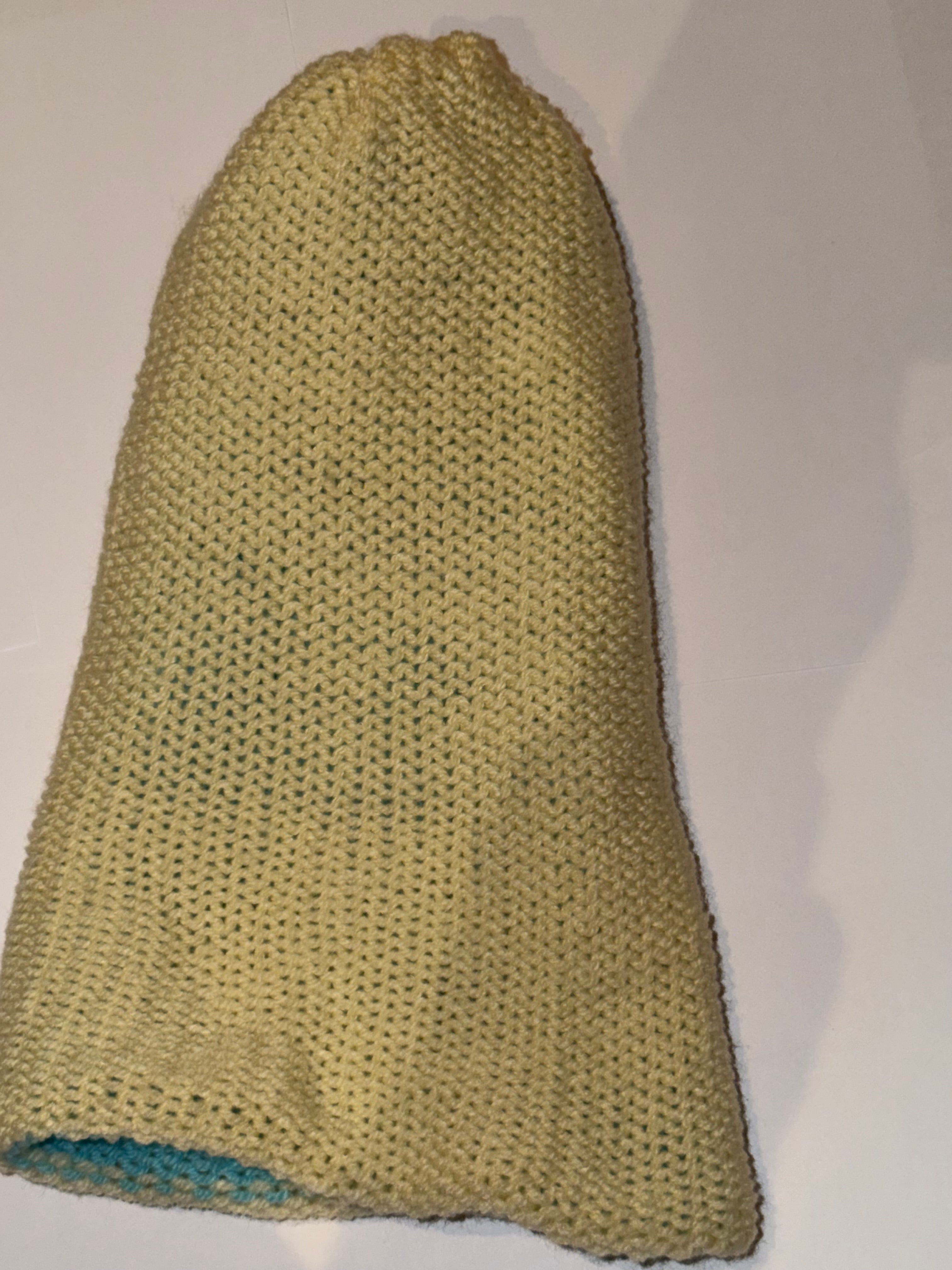 Handmade reversible wooly Beanie Cream and Soft Blue