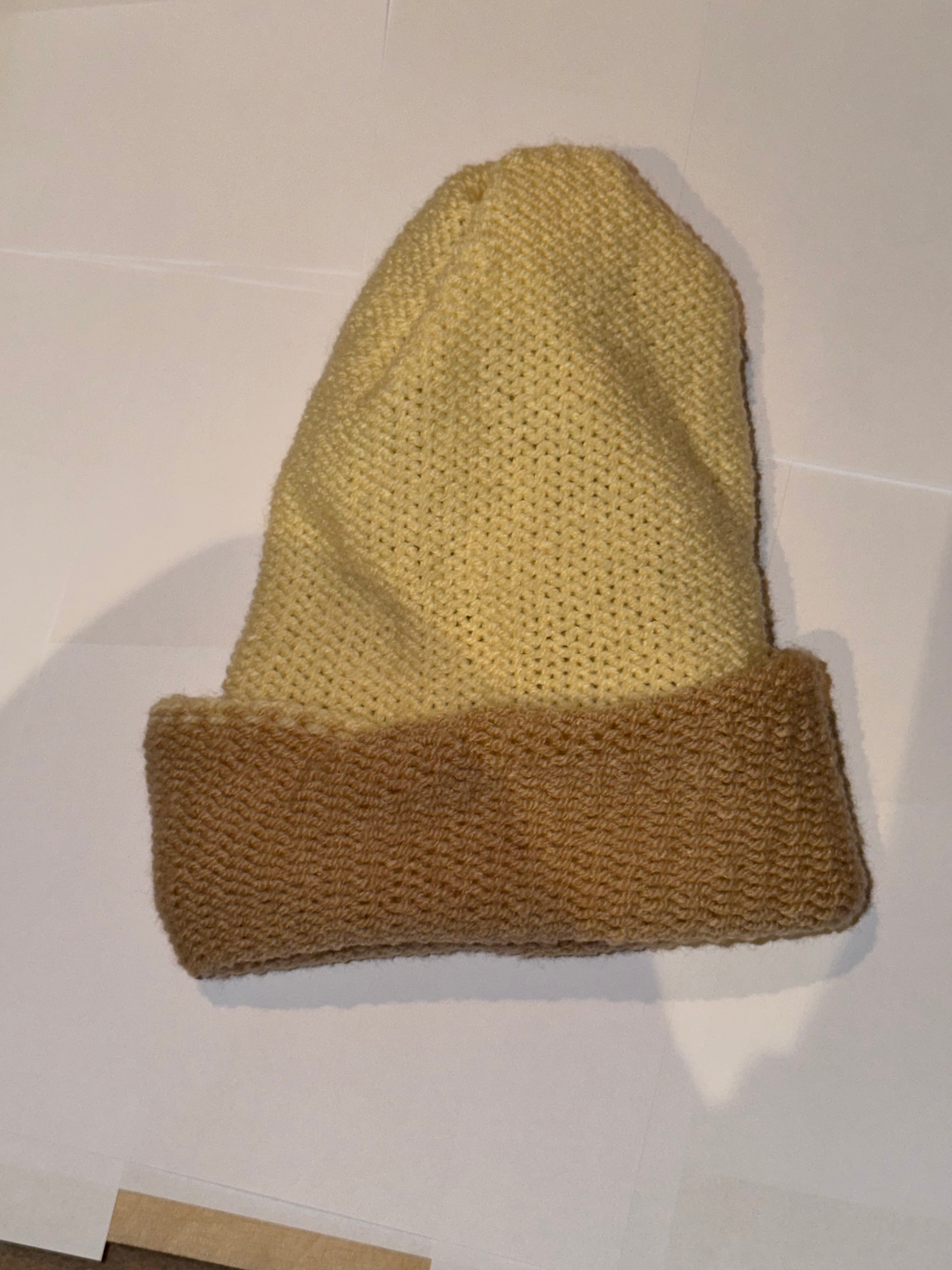 Handmade reversible wooly Beanie Honey and Cream