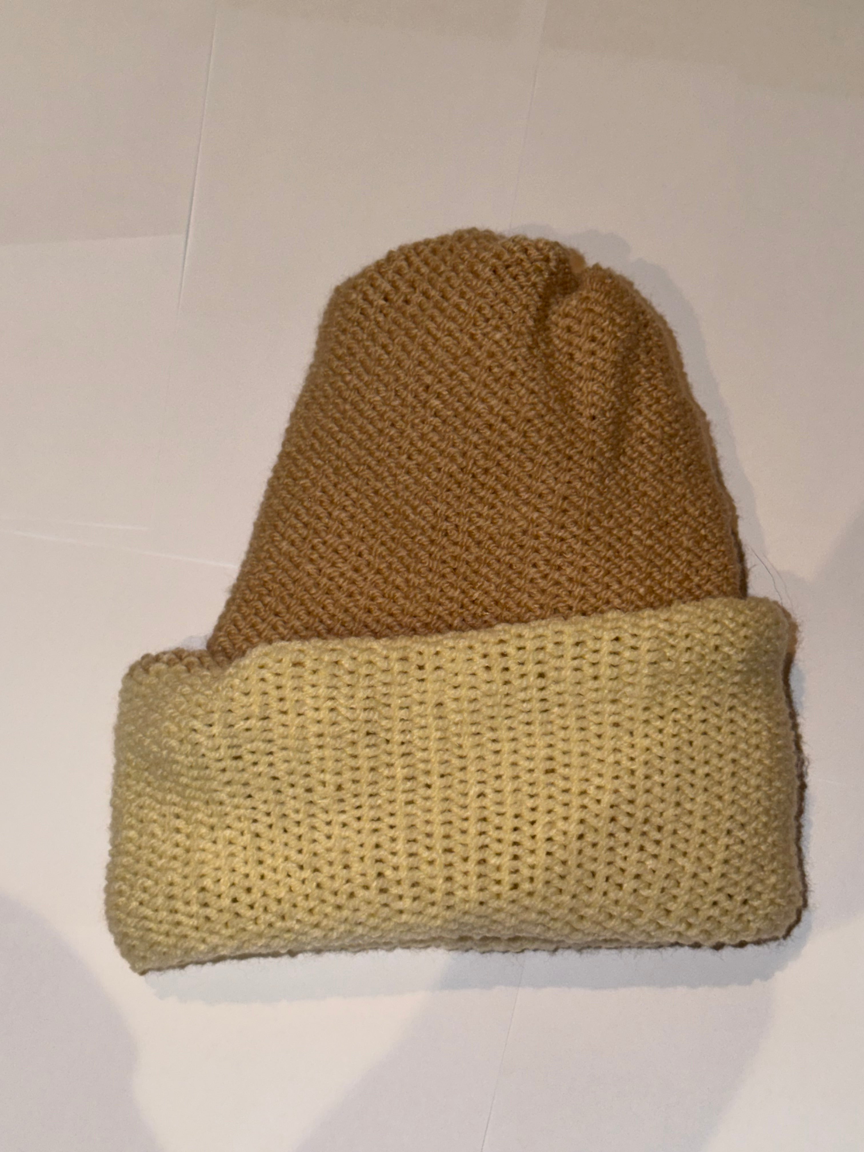 Handmade reversible wooly Beanie Honey and Cream