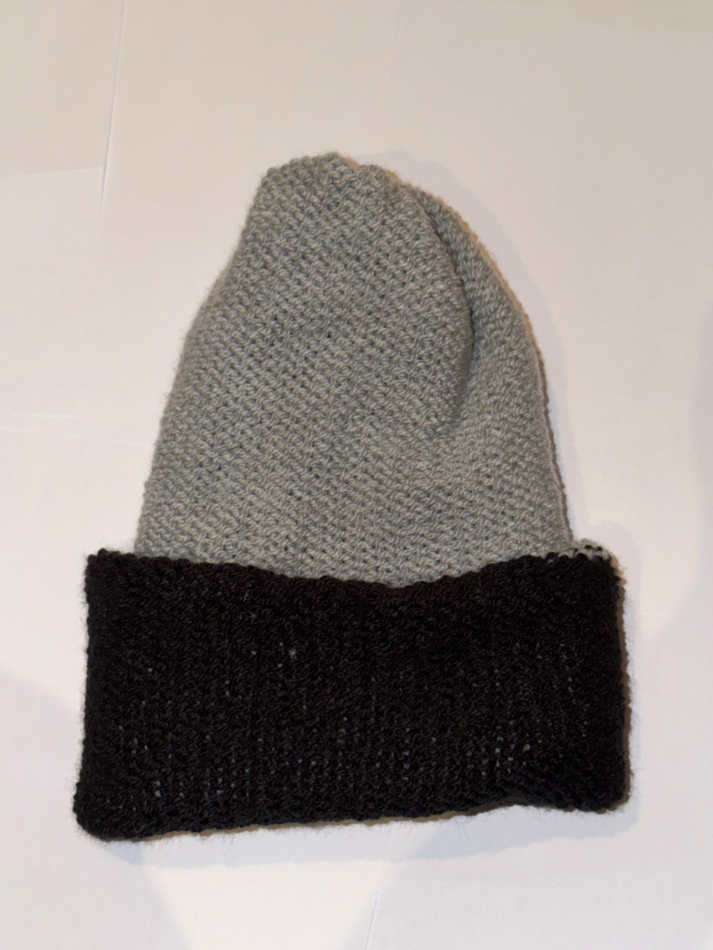 Handmade reversible wooly Beanie Grey and Black