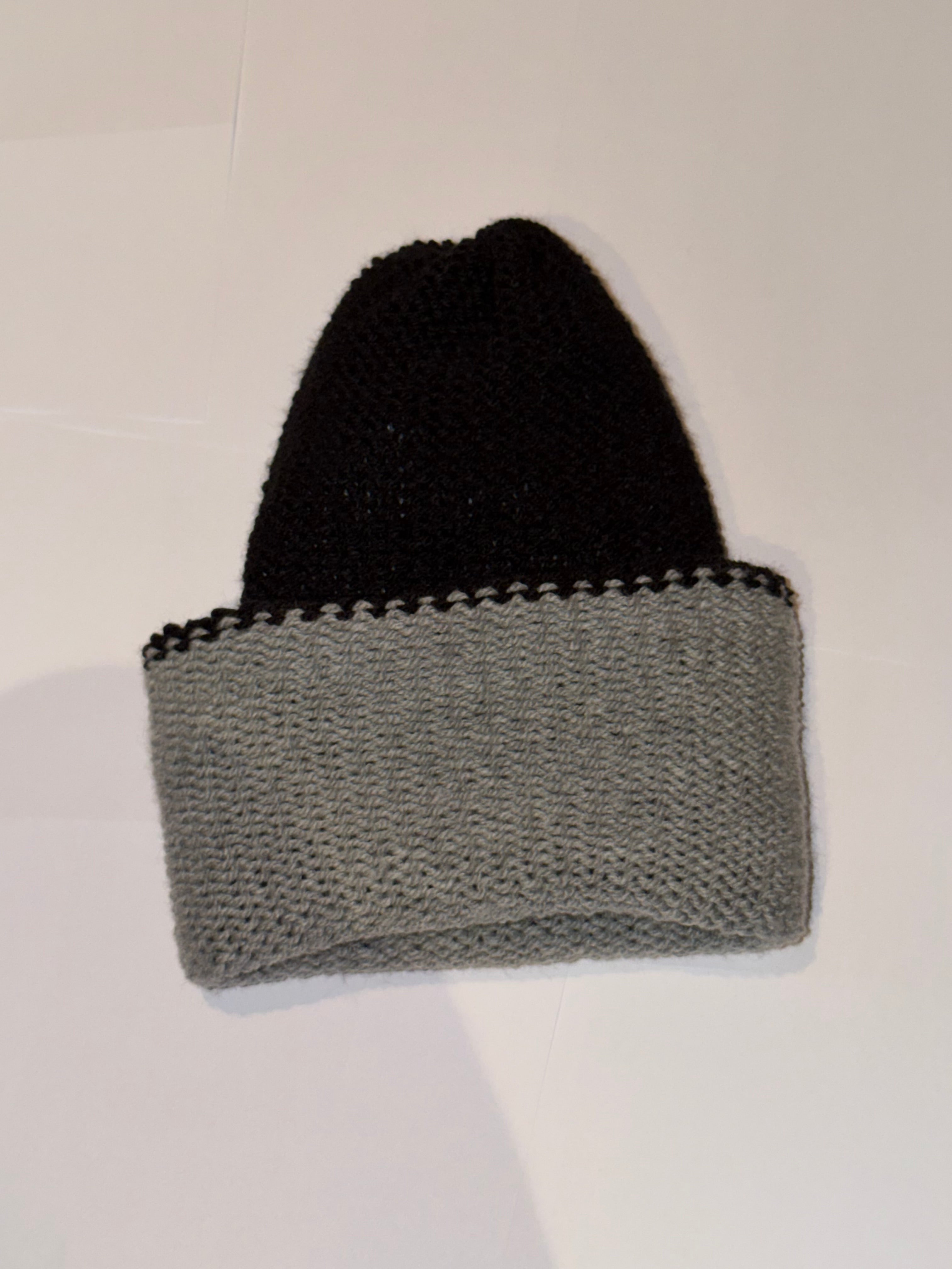 Handmade reversible wooly Beanie Grey and Black