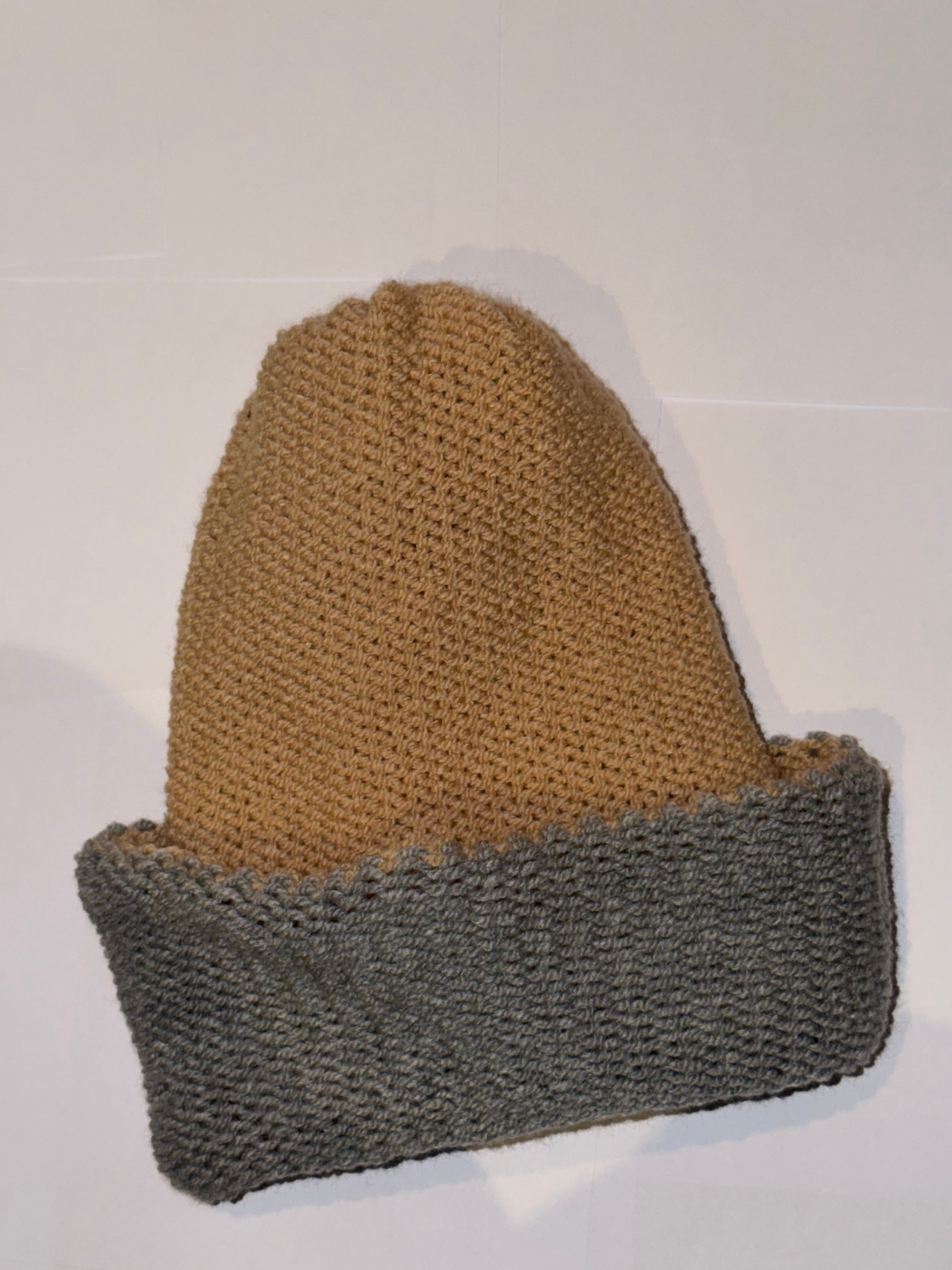 Handmade reversible wooly Beanie Grey and Honey