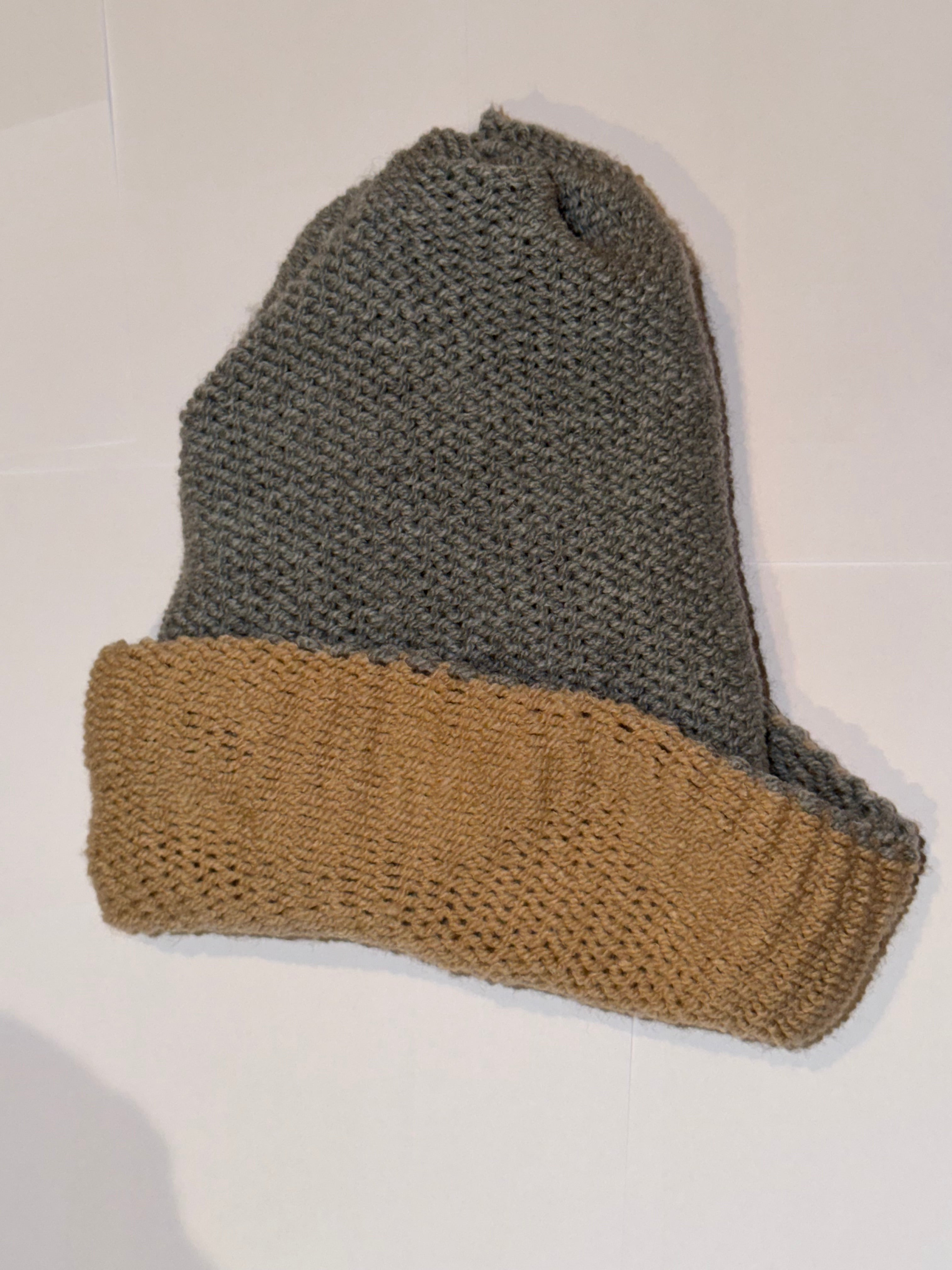 Handmade reversible wooly Beanie Grey and Honey