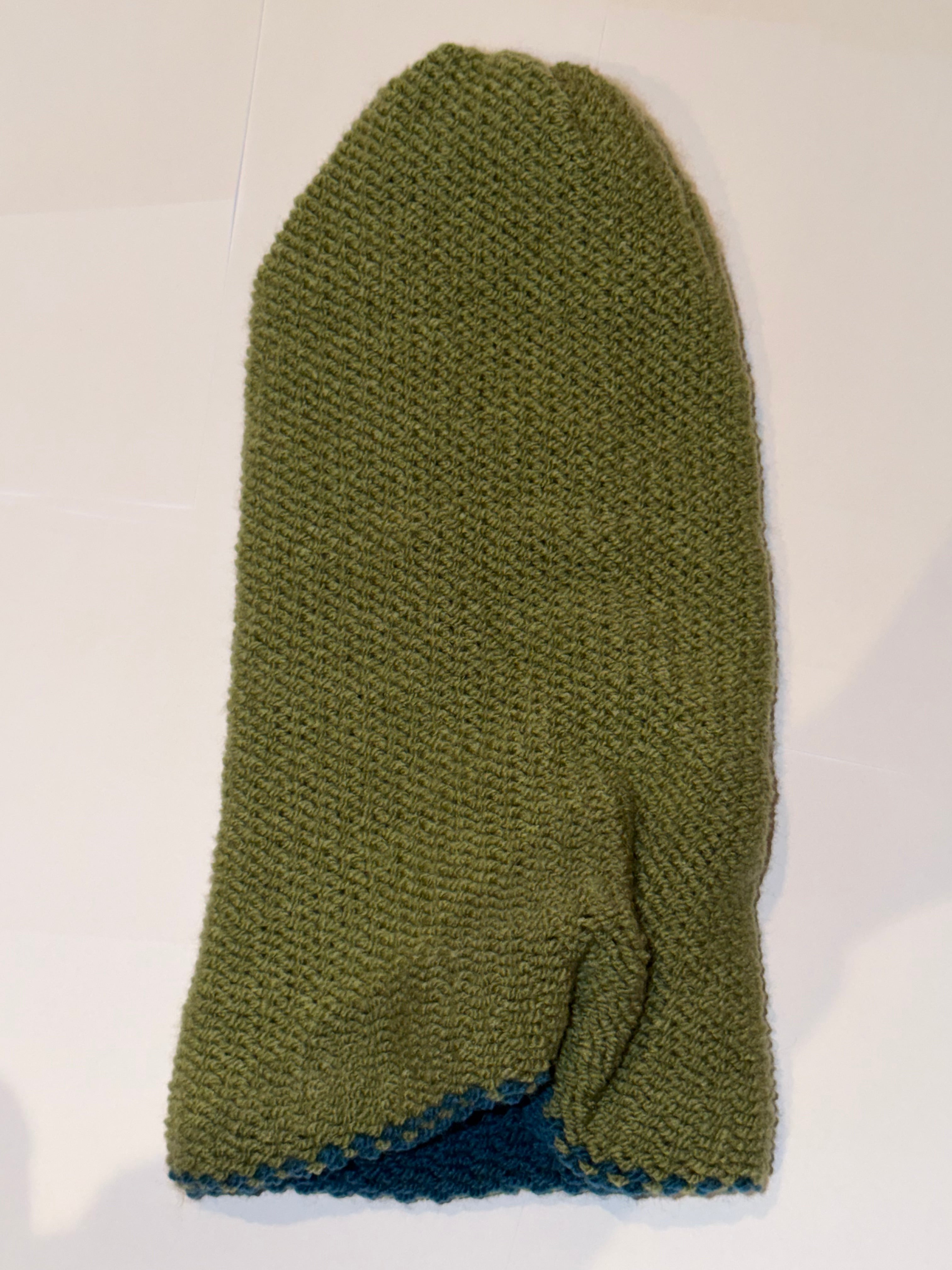 Handmade reversible wooly Beanie Petrol and Sage Green