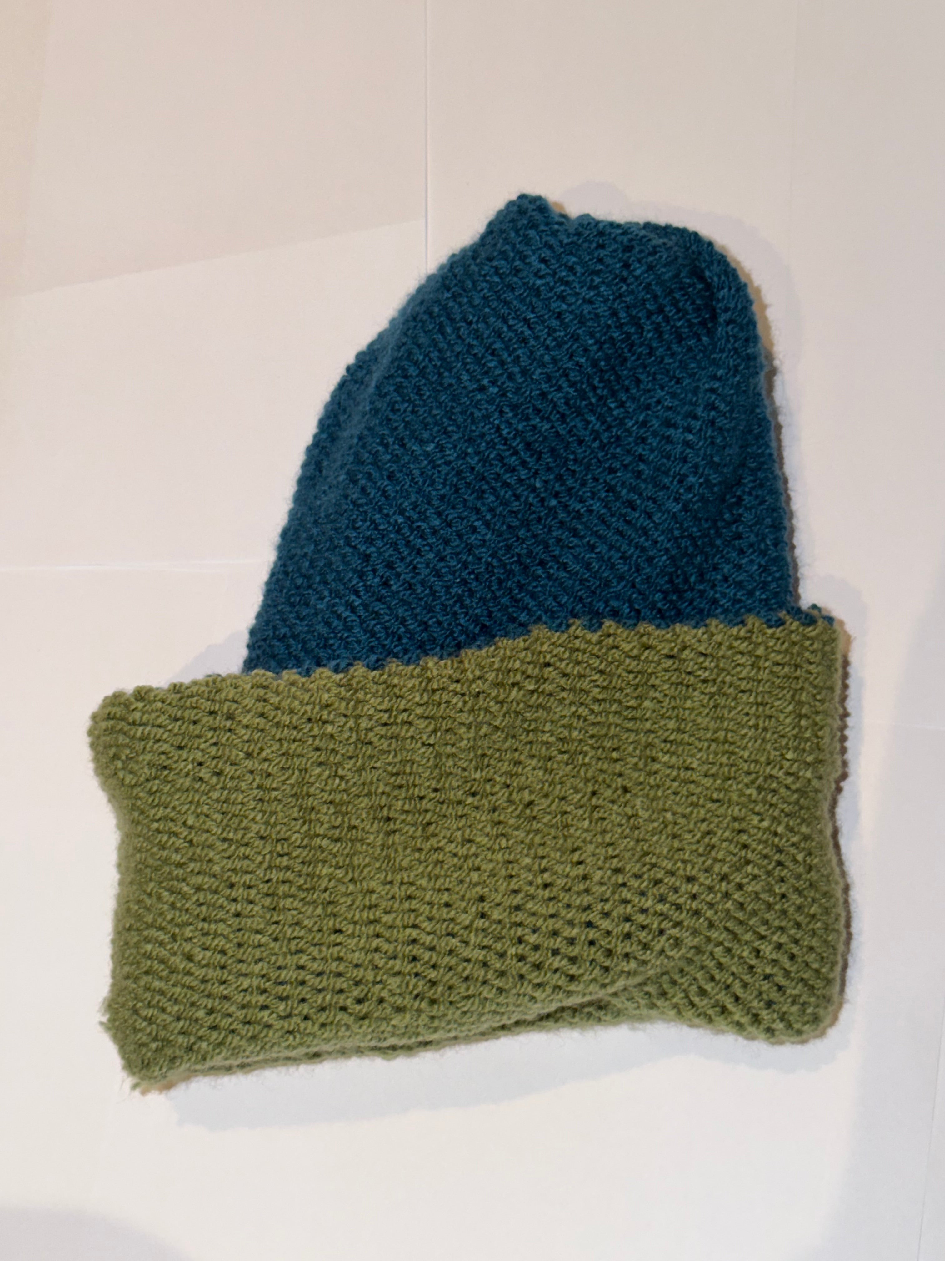 Handmade reversible wooly Beanie Petrol and Sage Green