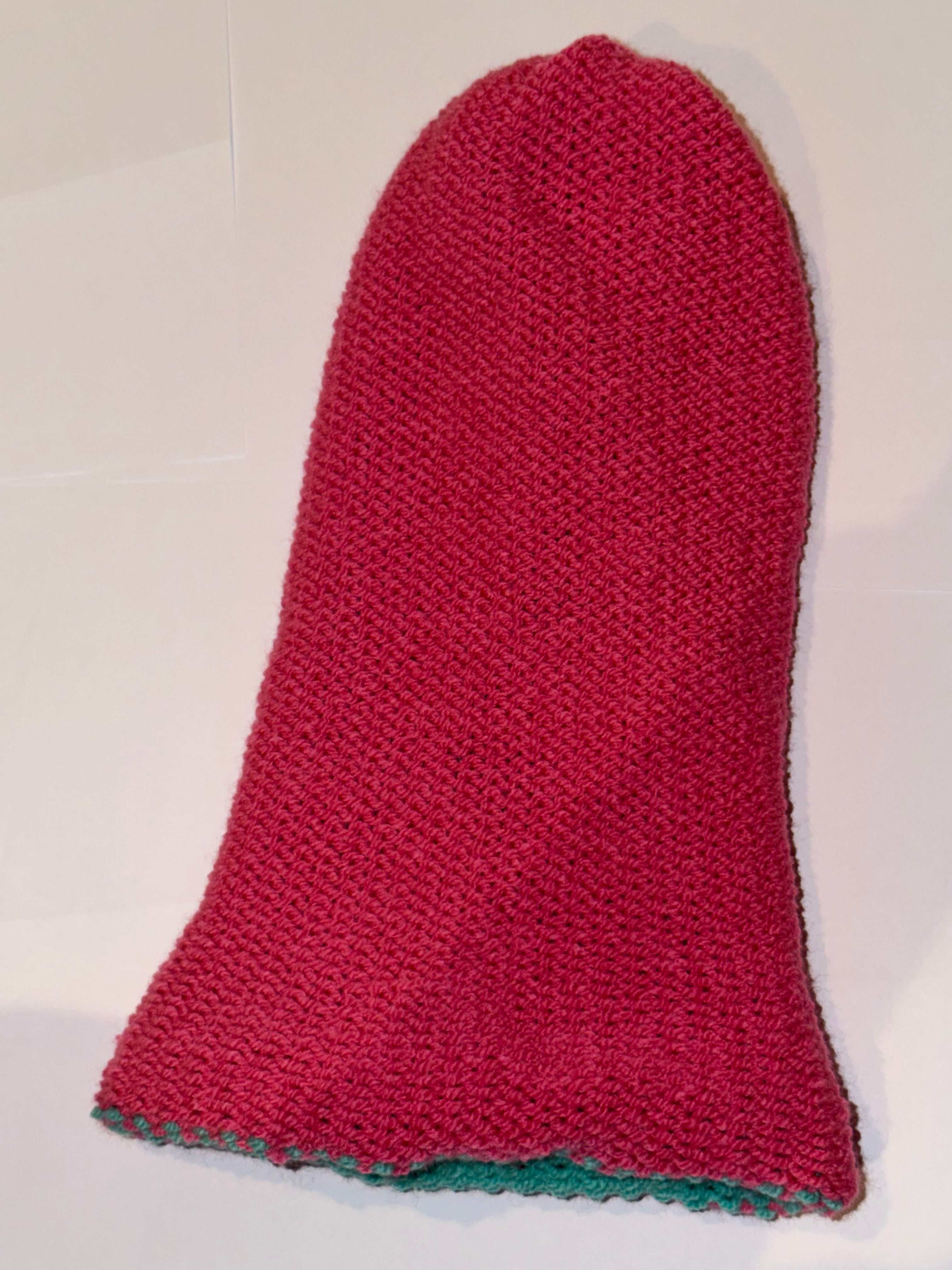 Handmade reversible wooly Beanie Aqua and Hot Pink