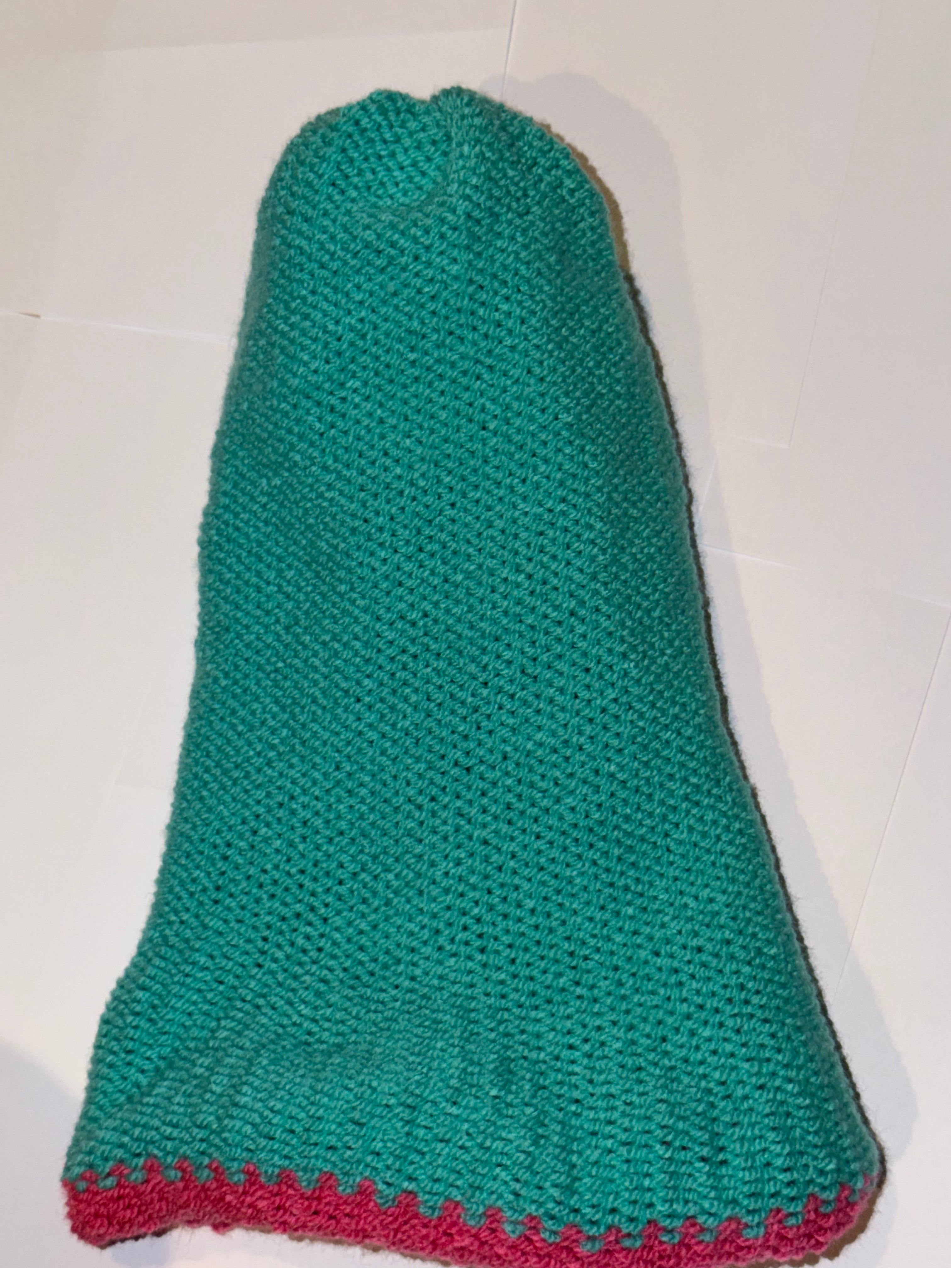 Handmade reversible wooly Beanie Aqua and Hot Pink