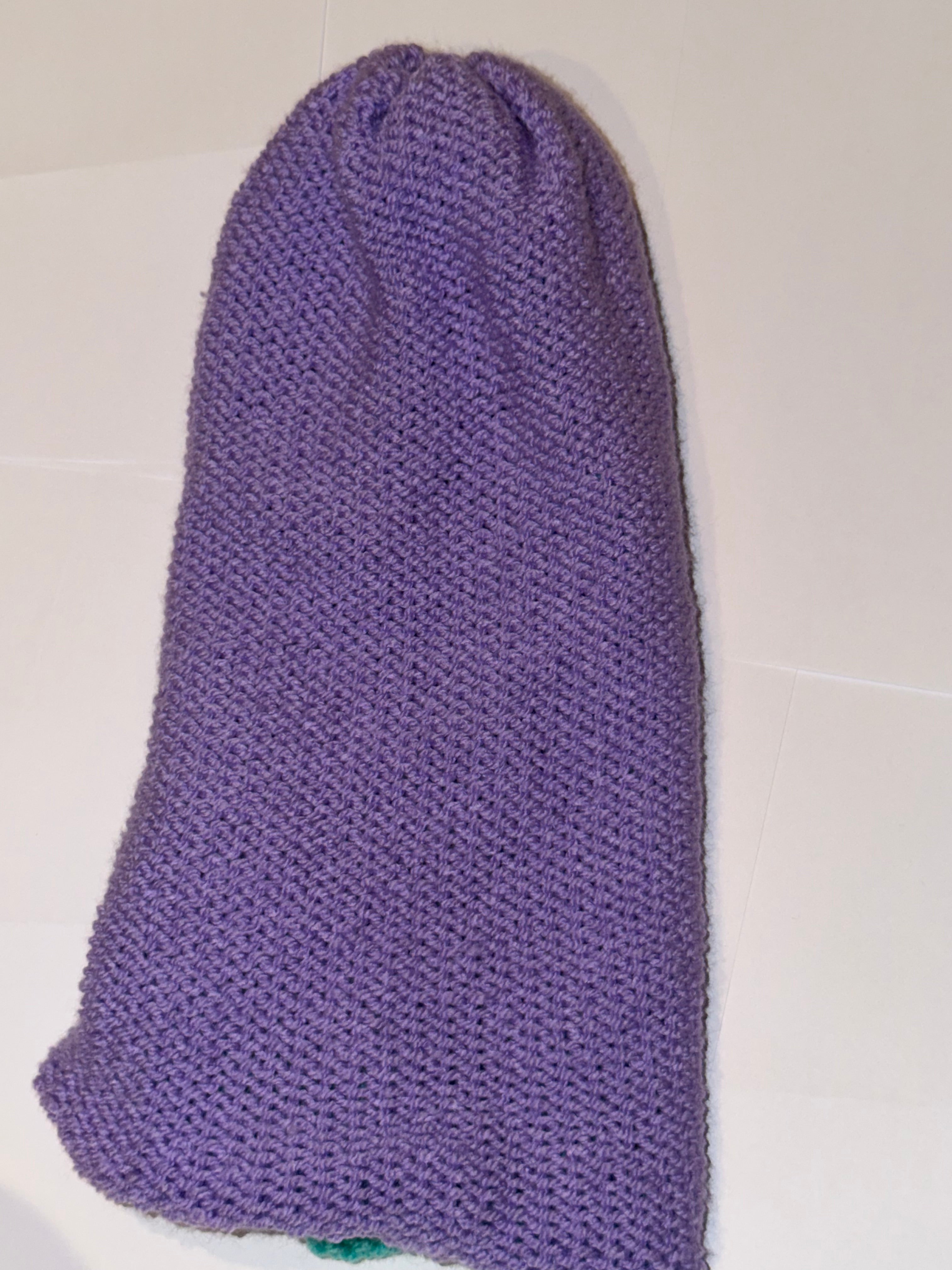 Handmade reversible wooly Beanie Bright Lilac and Aqua