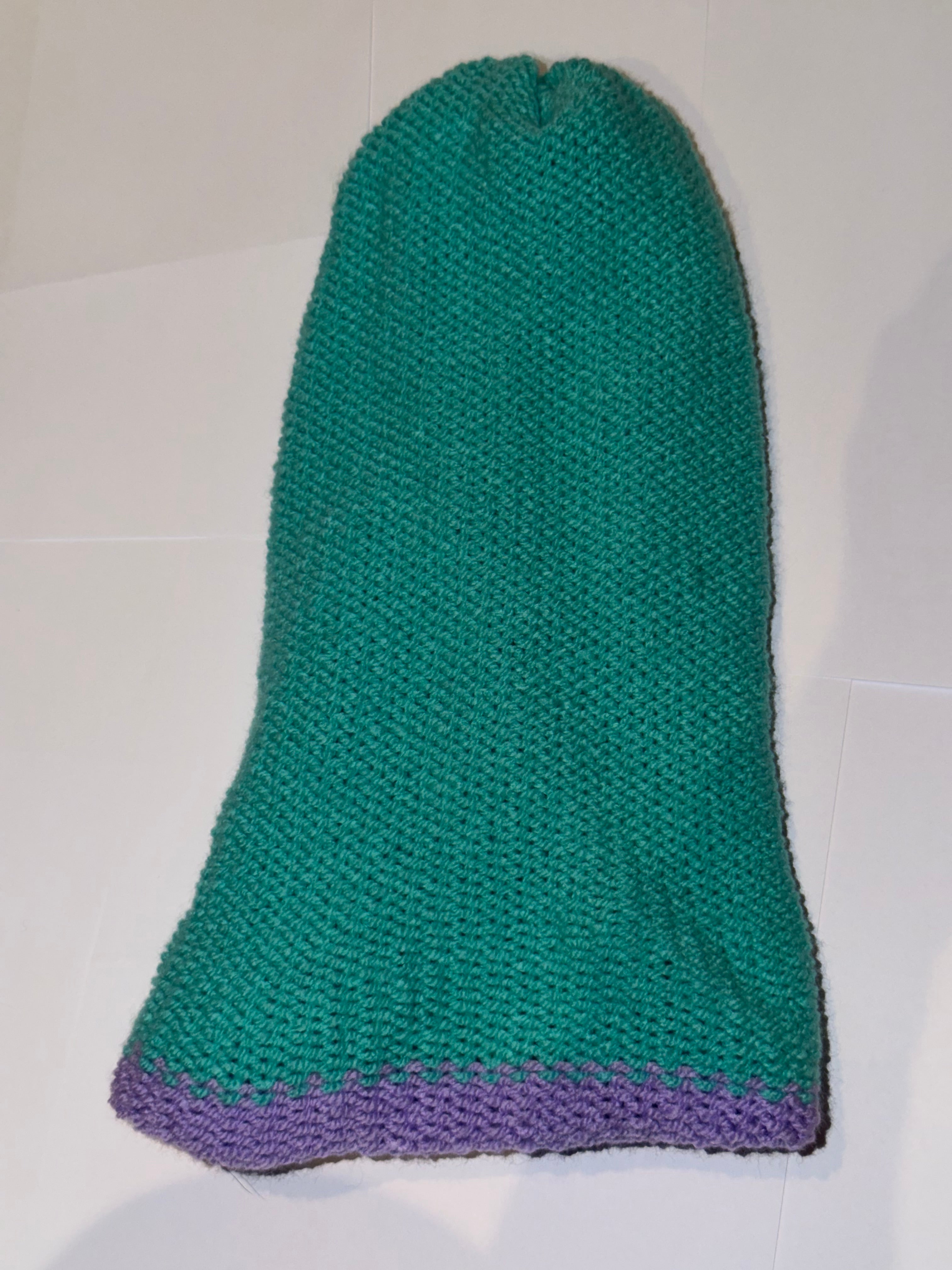 Handmade reversible wooly Beanie Bright Lilac and Aqua