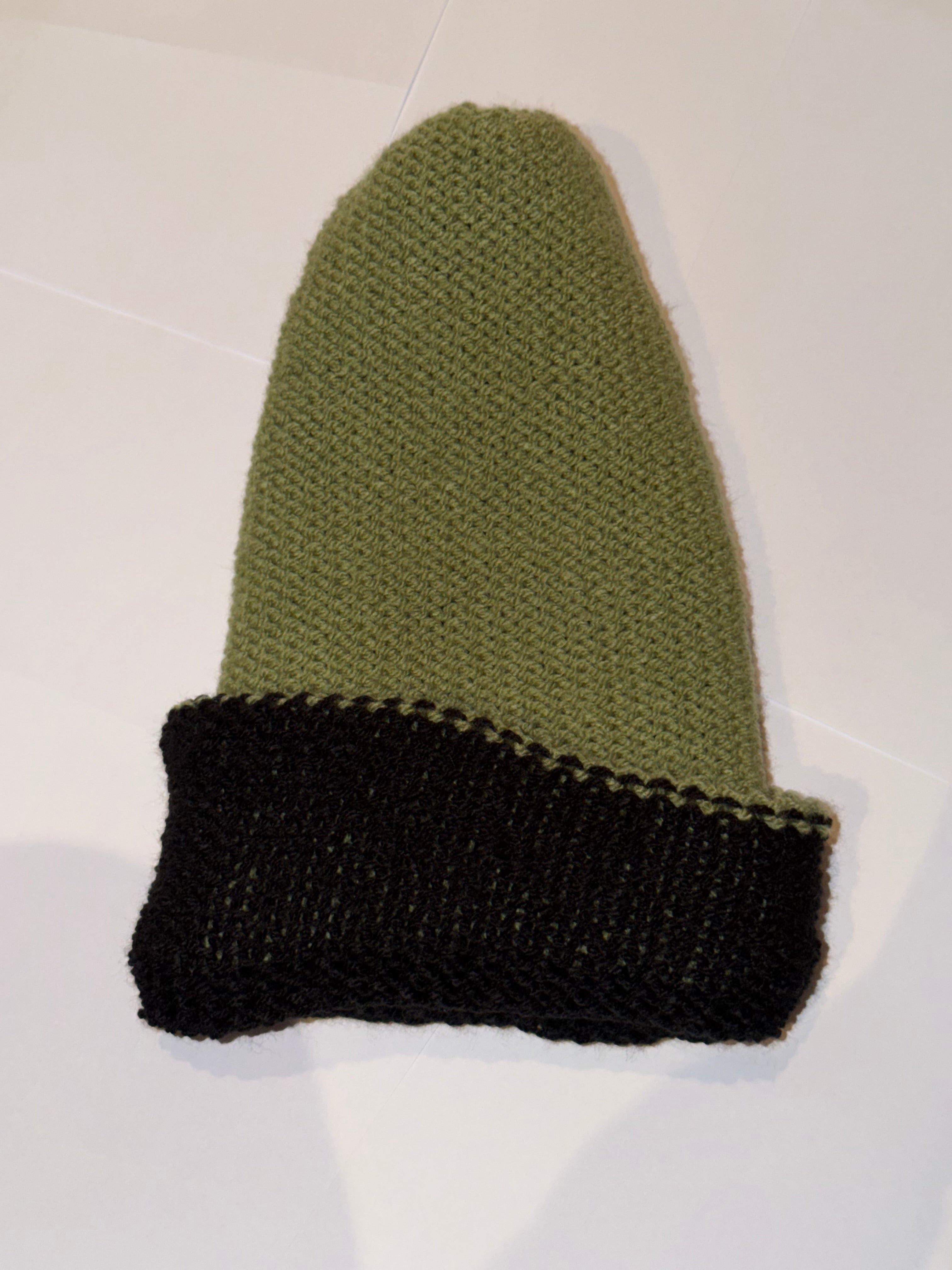 Handmade reversible wooly Beanie Sage Green and Black