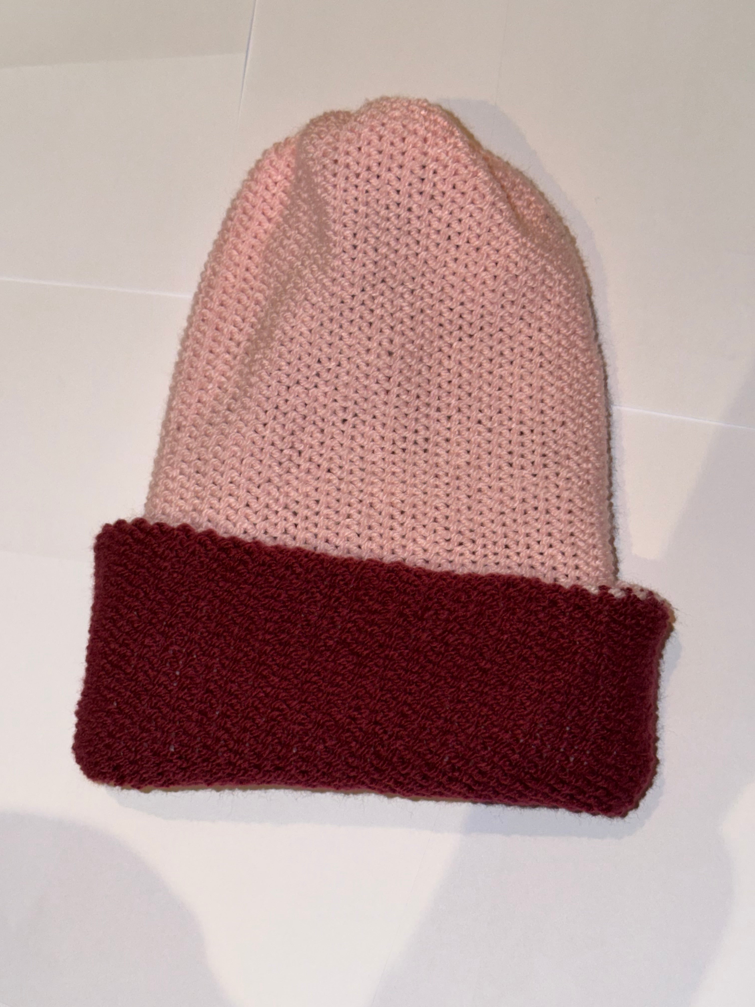 Handmade reversible wooly Beanie Plum and Light Pink