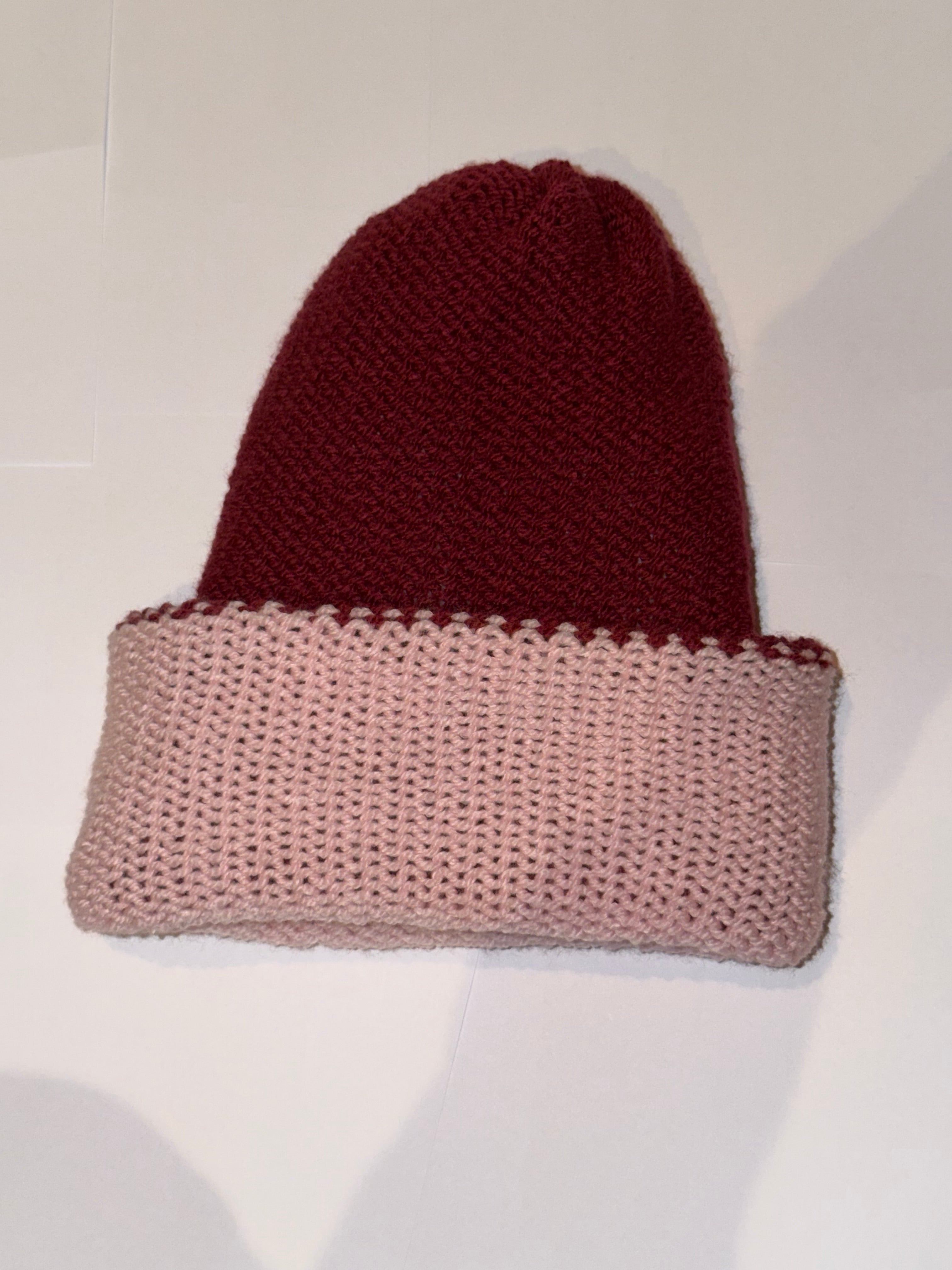 Handmade reversible wooly Beanie Plum and Light Pink