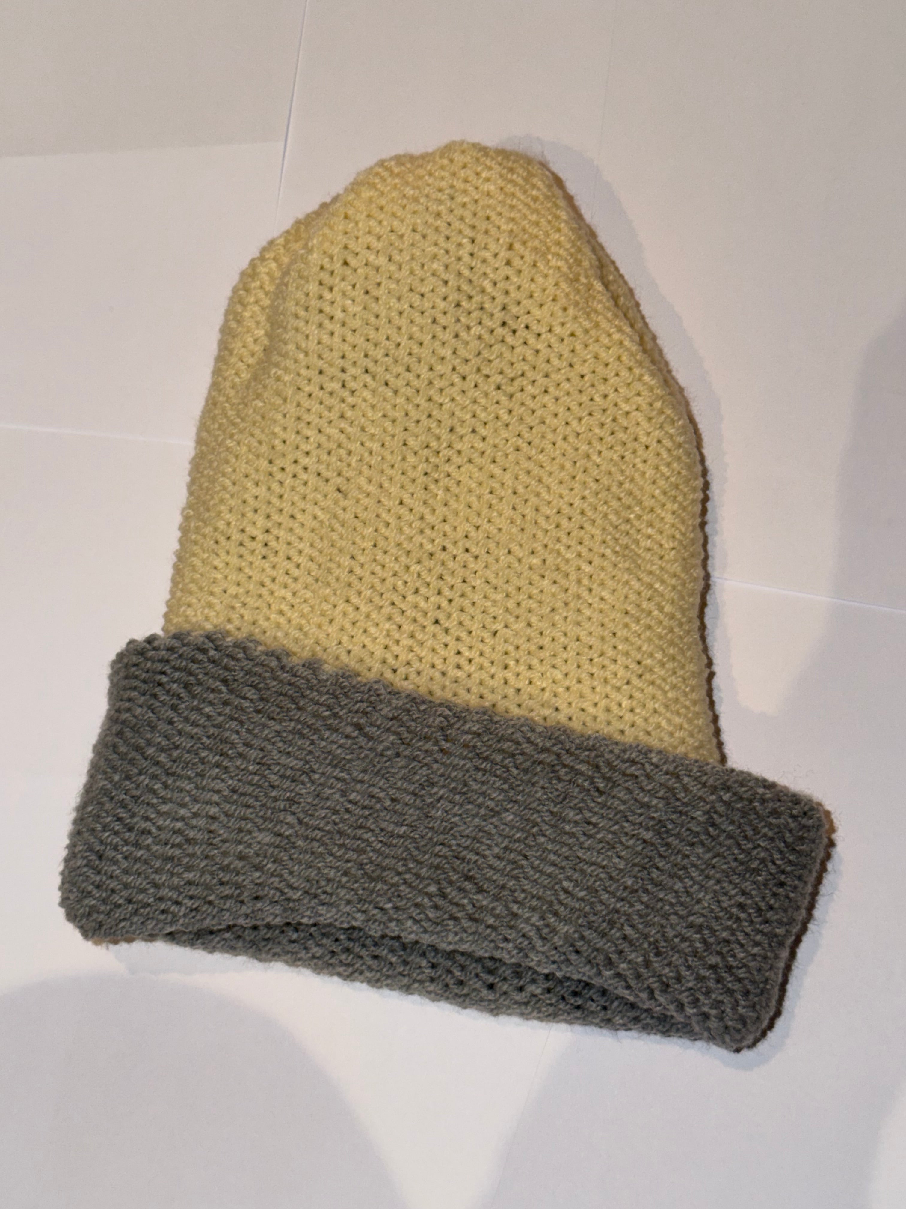 Handmade reversible wooly Beanie Grey and Cream