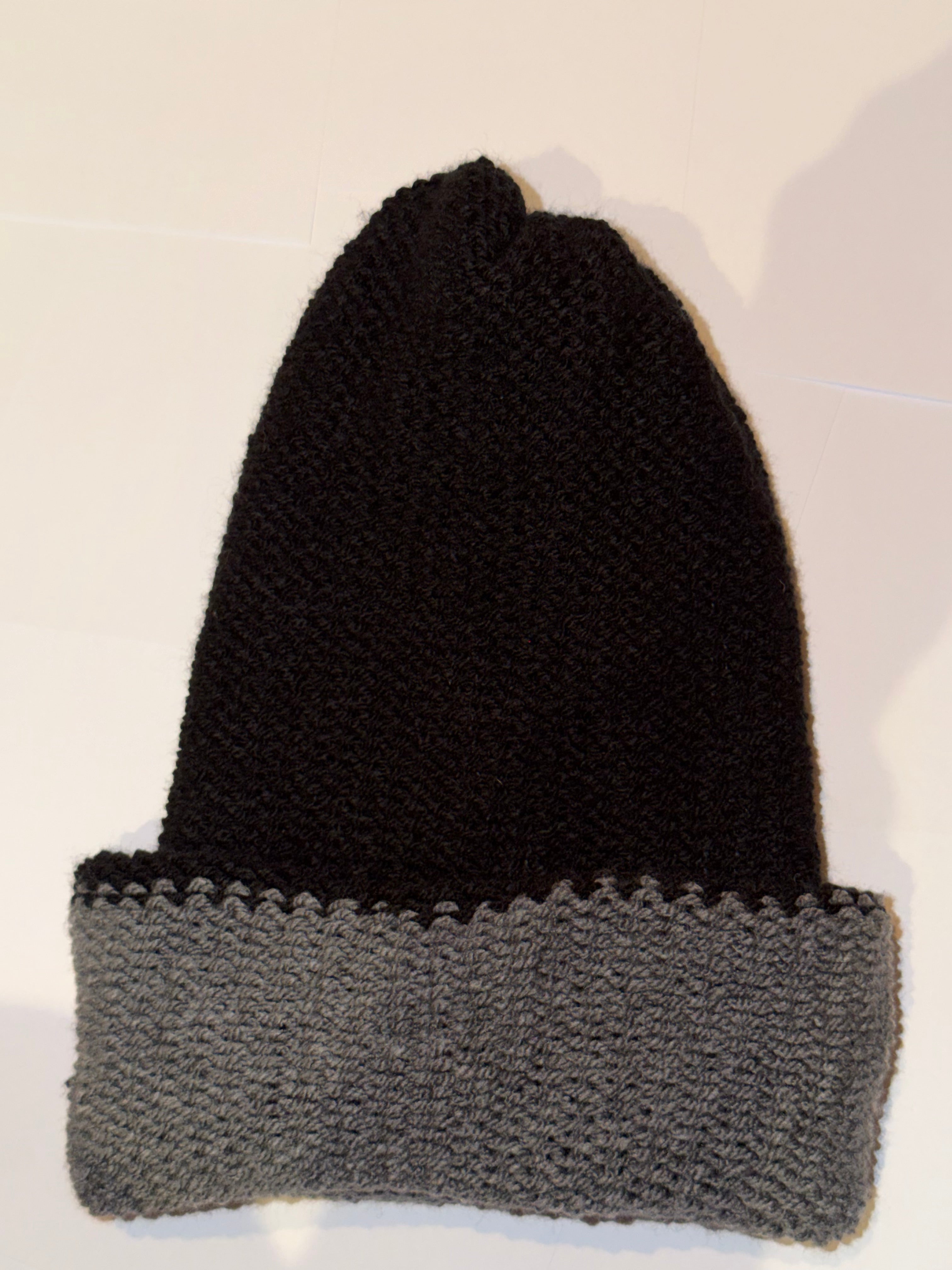 Handmade reversible wooly Beanie Dark Grey and Black