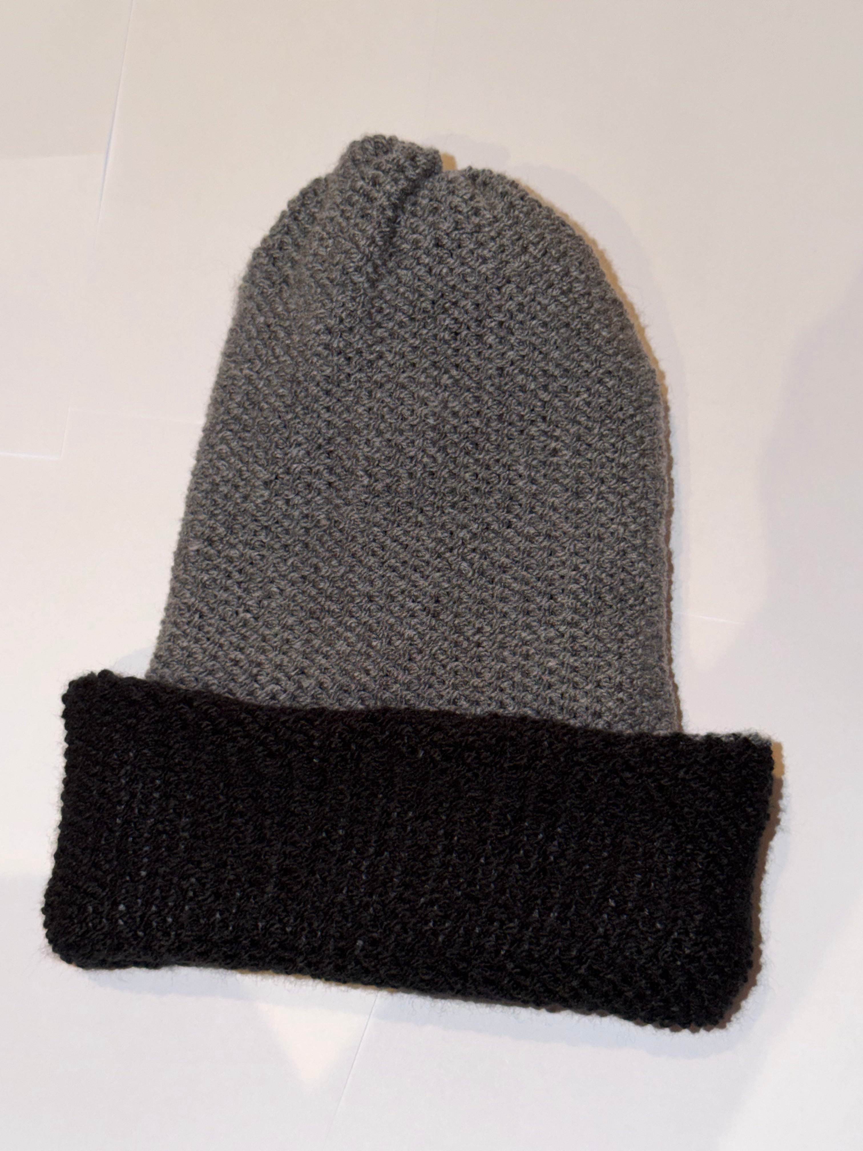 Handmade reversible wooly Beanie Dark Grey and Black